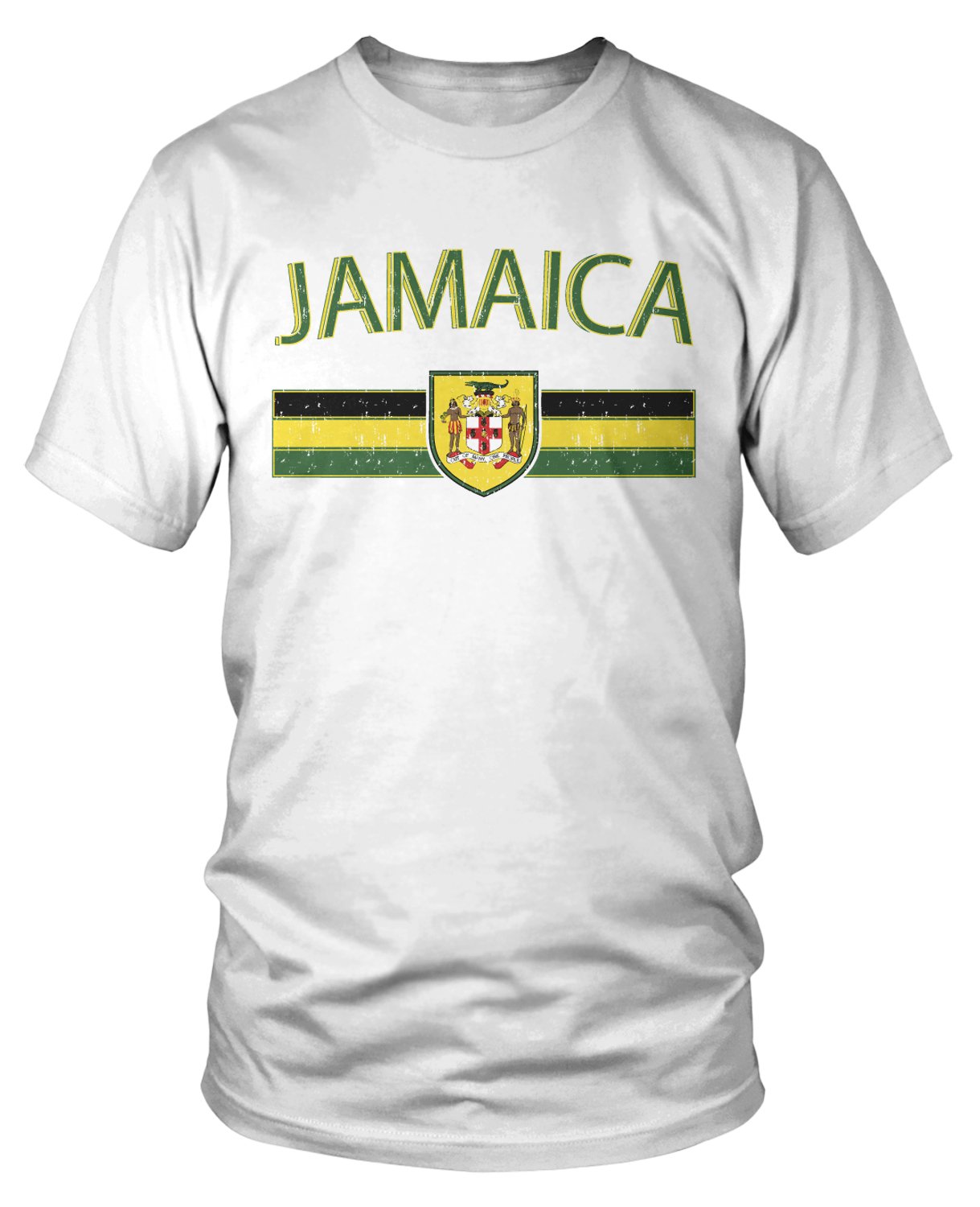 Amdesco Men's Jamaica Flag & Coat of Arms T-Shirt - White XL - Patriotic Jamaican Pride Tee for Casual Wear & Island Vacations
