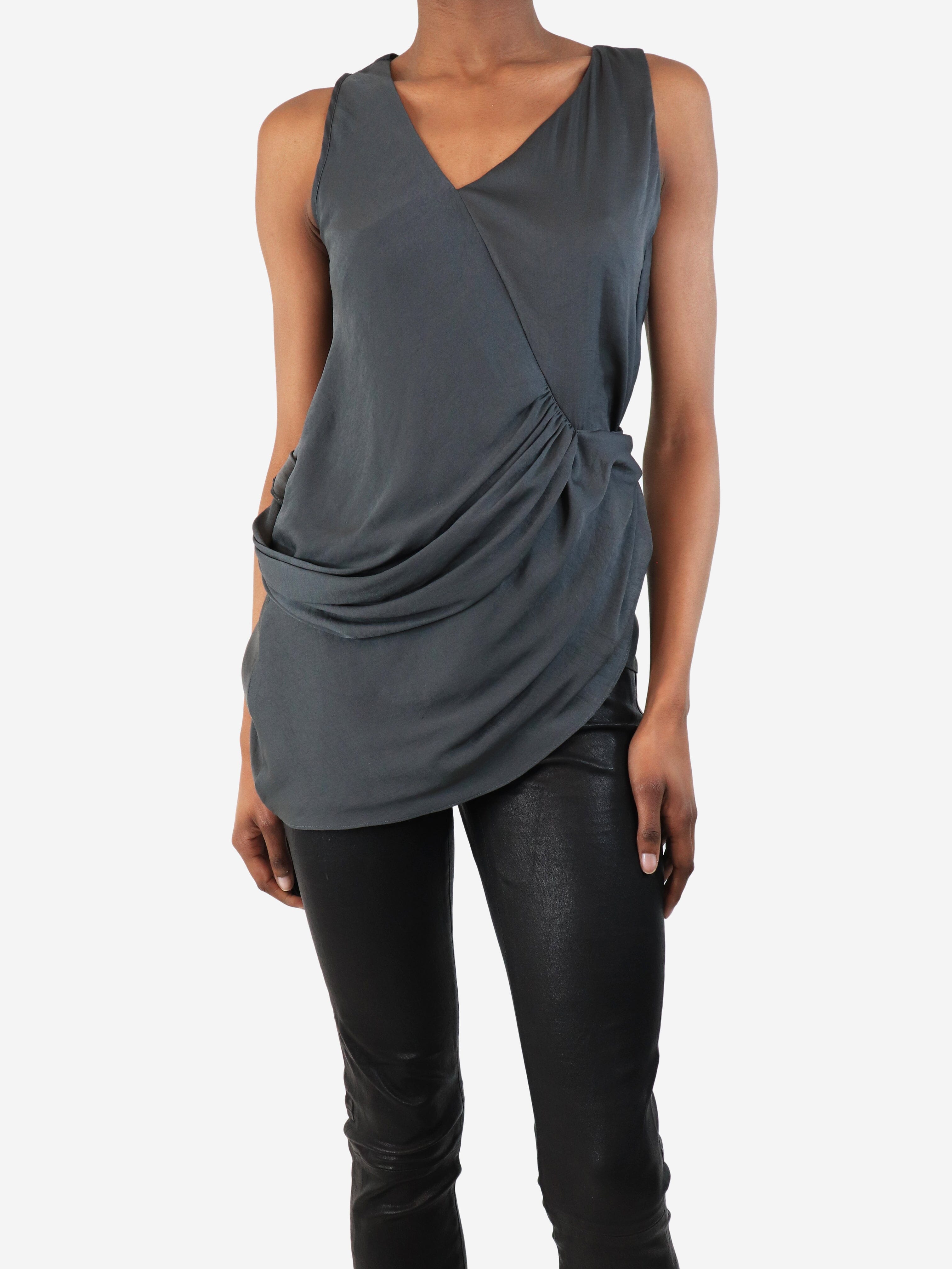 Charcoal Asymmetrical Draped Top for Women - Size XS | Trendy Casual & Party Wear | Perfect for Date Nights & Evening Outfits