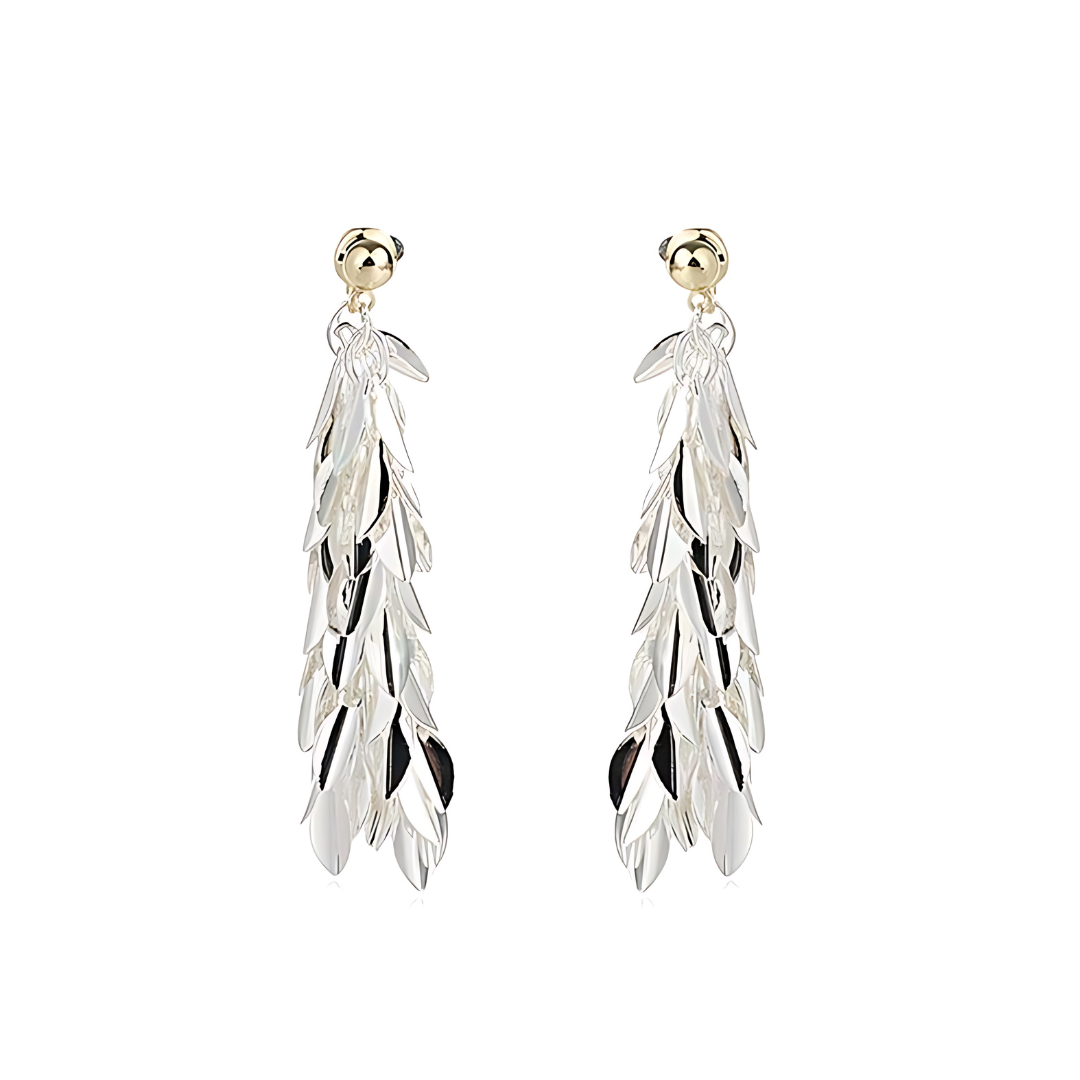Luxury Sequin Metal Tassel Leaf Drop Earrings for Women - Elegant Party Jewelry, Evening Wear Accessories, Prom & Wedding Dangle Earrings | A8791