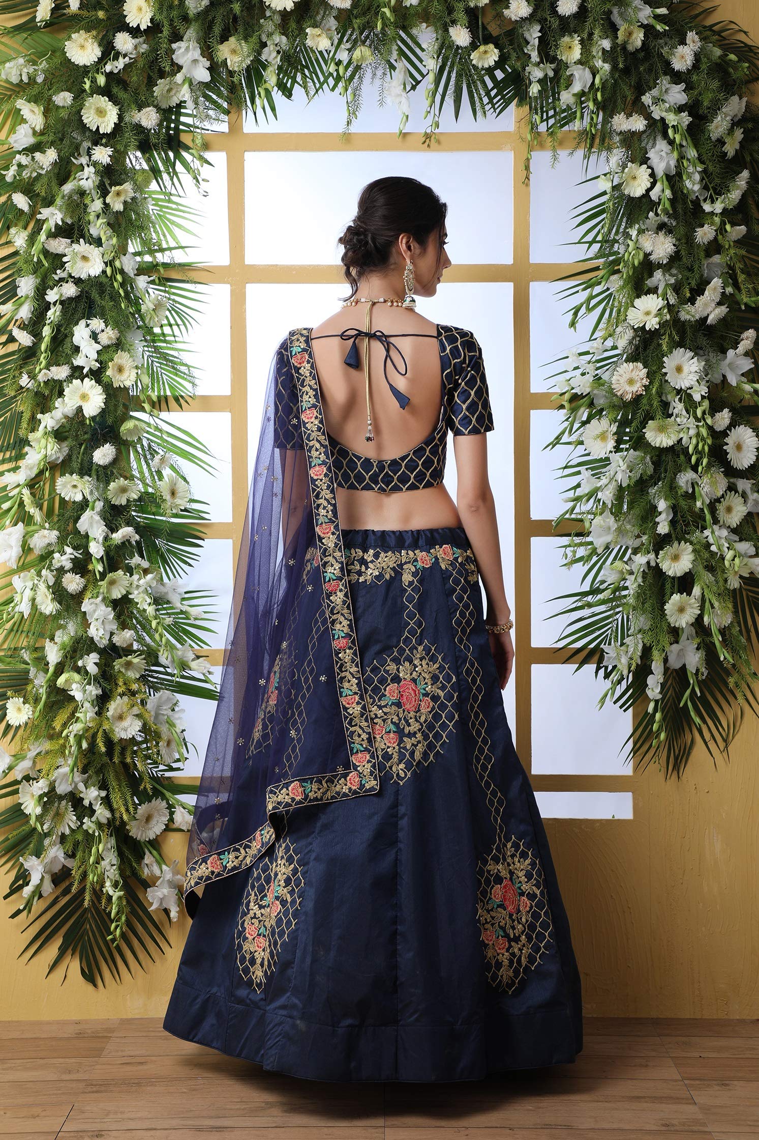 Indian Wedding Art Silk Bridal Lehenga with Dupatta for Women – Navy Blue Free Size | Perfect for Bridal Ceremonies, Sangeet & Mehendi Functions