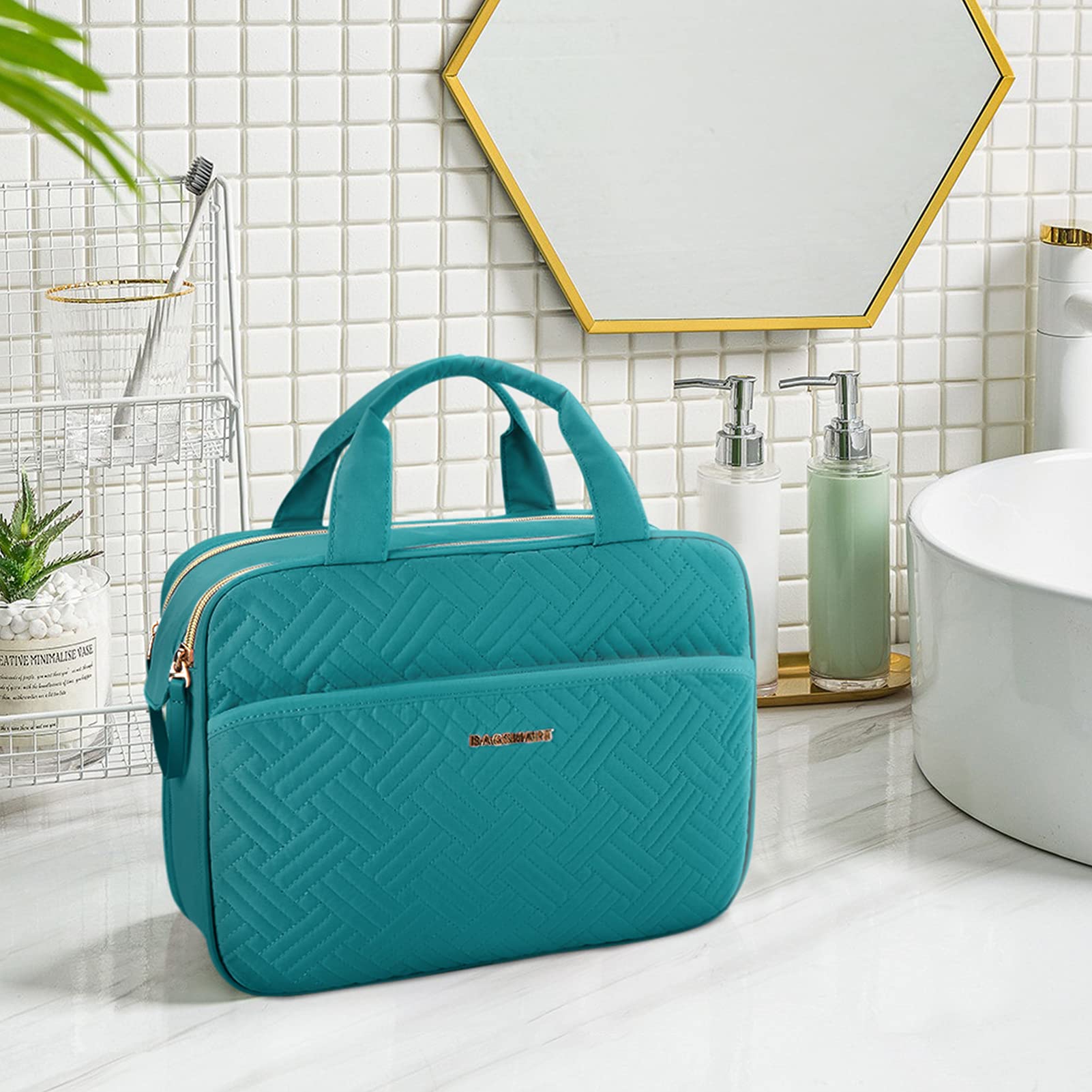 BAGSMART Large Water-resistant Toiletry Bag for Travel & Makeup (Teal) - Perfect for Accessories & Shampoo