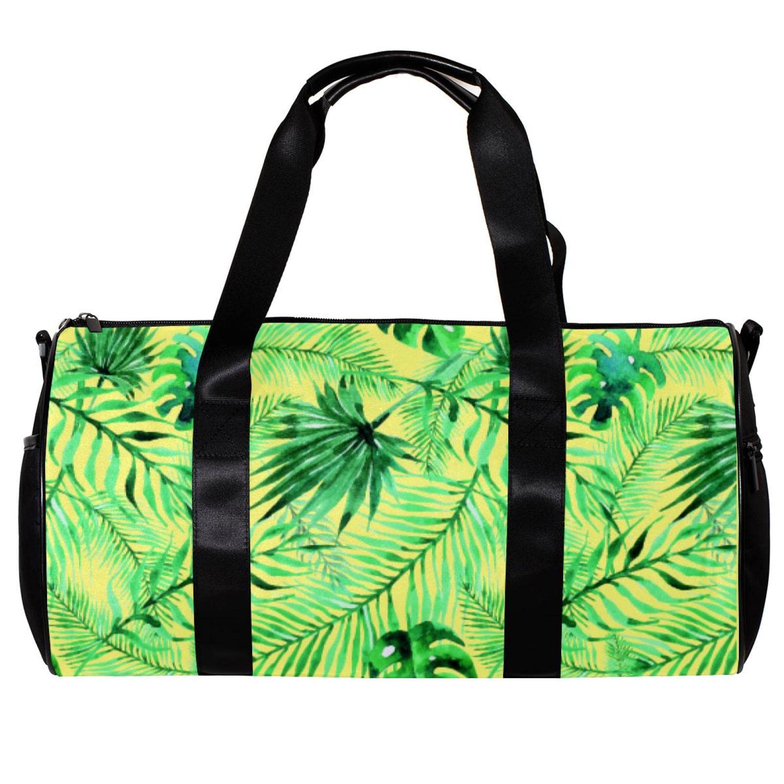 Stylish Gym Duffle Bag for Men & Women - Watercolor Tropical Plants Design Light Yellow Overnight Weekender Carry-On Travel Bag - Perfect for Gym, Workout, Travel & Weekend Getaways