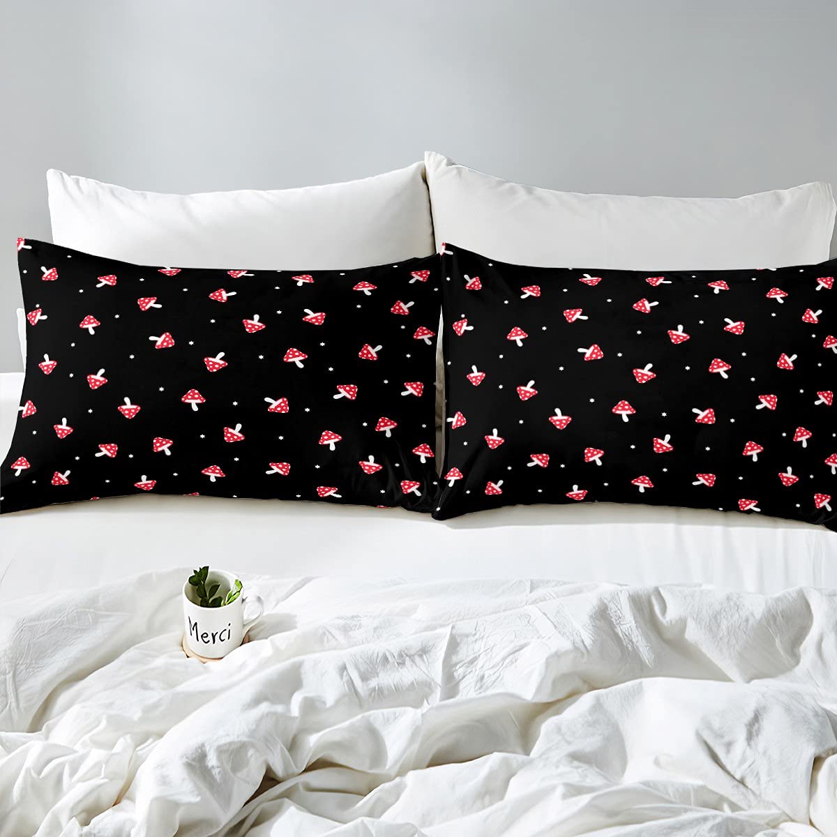 Feelyou Mushroom Print Fitted Sheet Set - Soft Botanical Plants Bedding for Kids, Girls, Boys & Teens - Queen Size Bed Cover with Cute Mushroom Design - Perfect for Nursery, Dorm Room & Cozy Bedroom Decor
