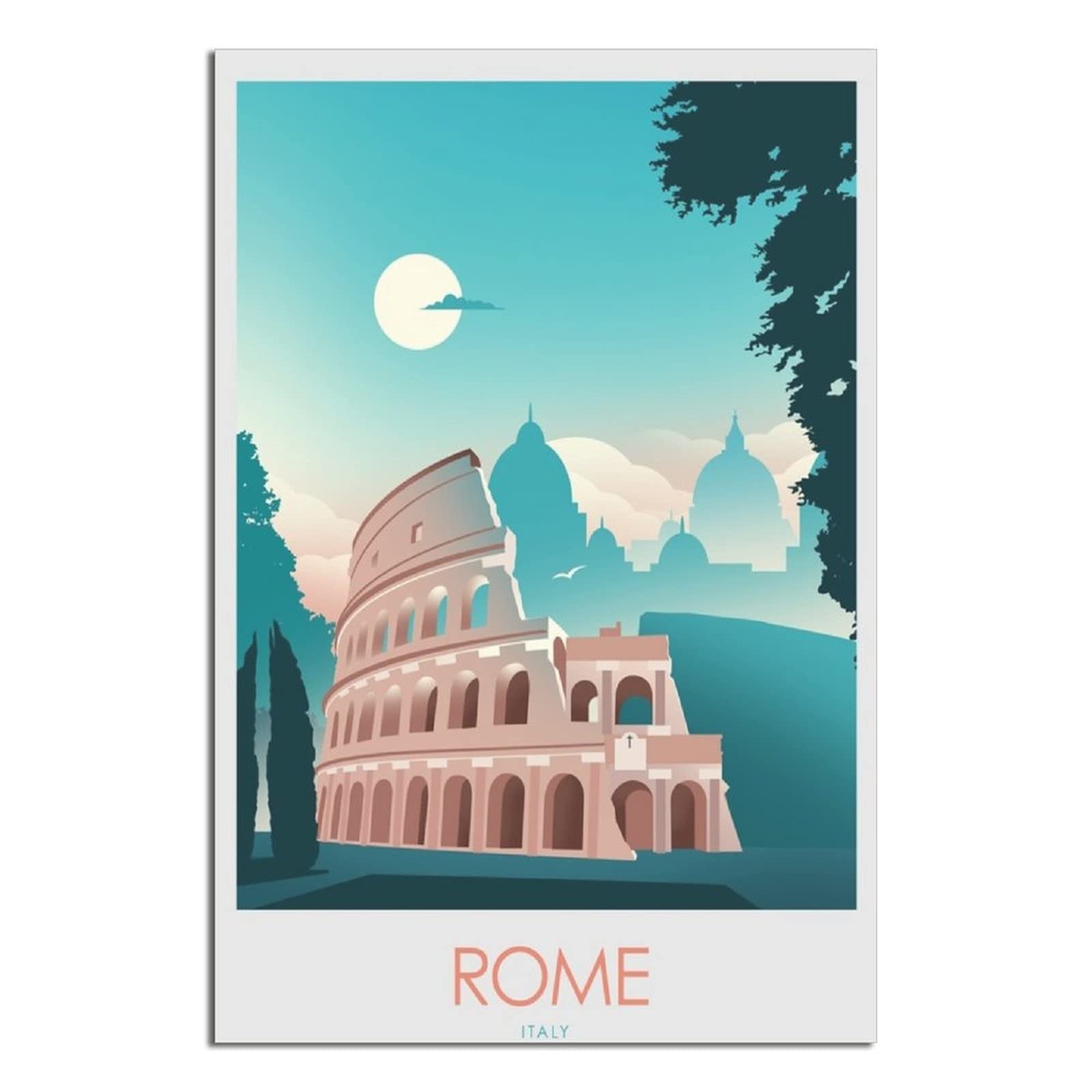 Vintage Rome Colosseum Italy Travel Poster - Moon Dome Canvas Wall Art Painting for Living Room, Bedroom & Office Decor - Unique Birthday Gift Idea - Perfect for Home, Office & Travel-Themed Spaces