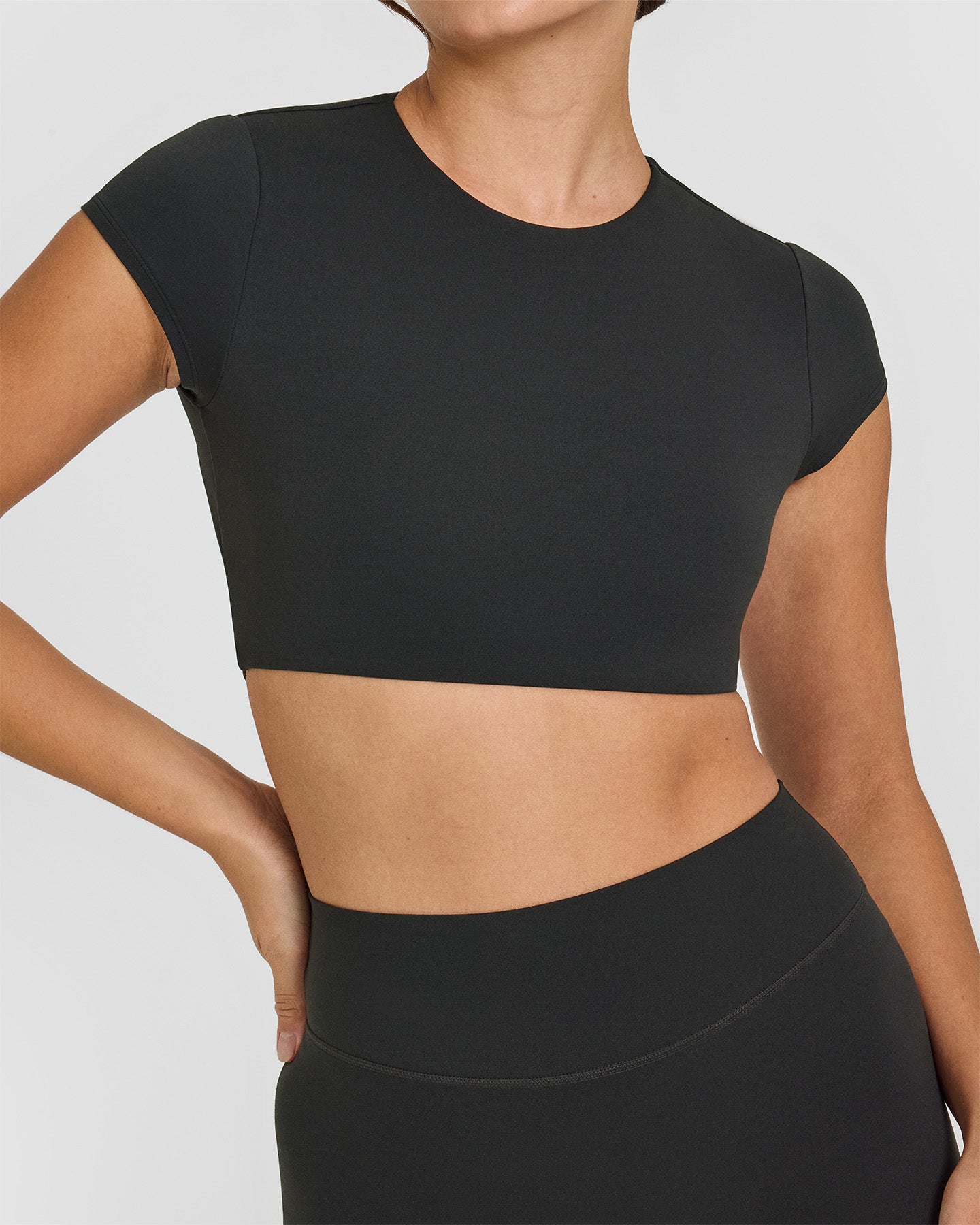 SoftMotion™ Short Sleeve Crop Top - Soft Black Women's Fashion T-Shirt | Yoga, Workout, Casual Wear