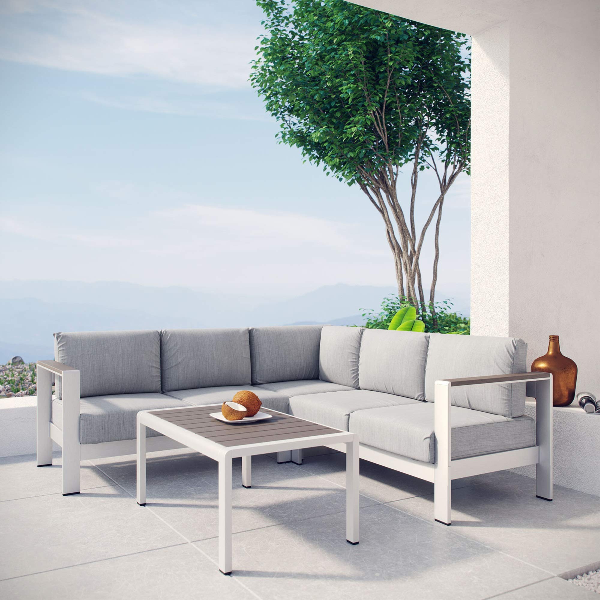 Ergode Shore Outdoor Patio Sectional Sofa Set - Durable Aluminum Furniture with Silver Gray Finish | Perfect for Backyard, Poolside & Garden Relaxation