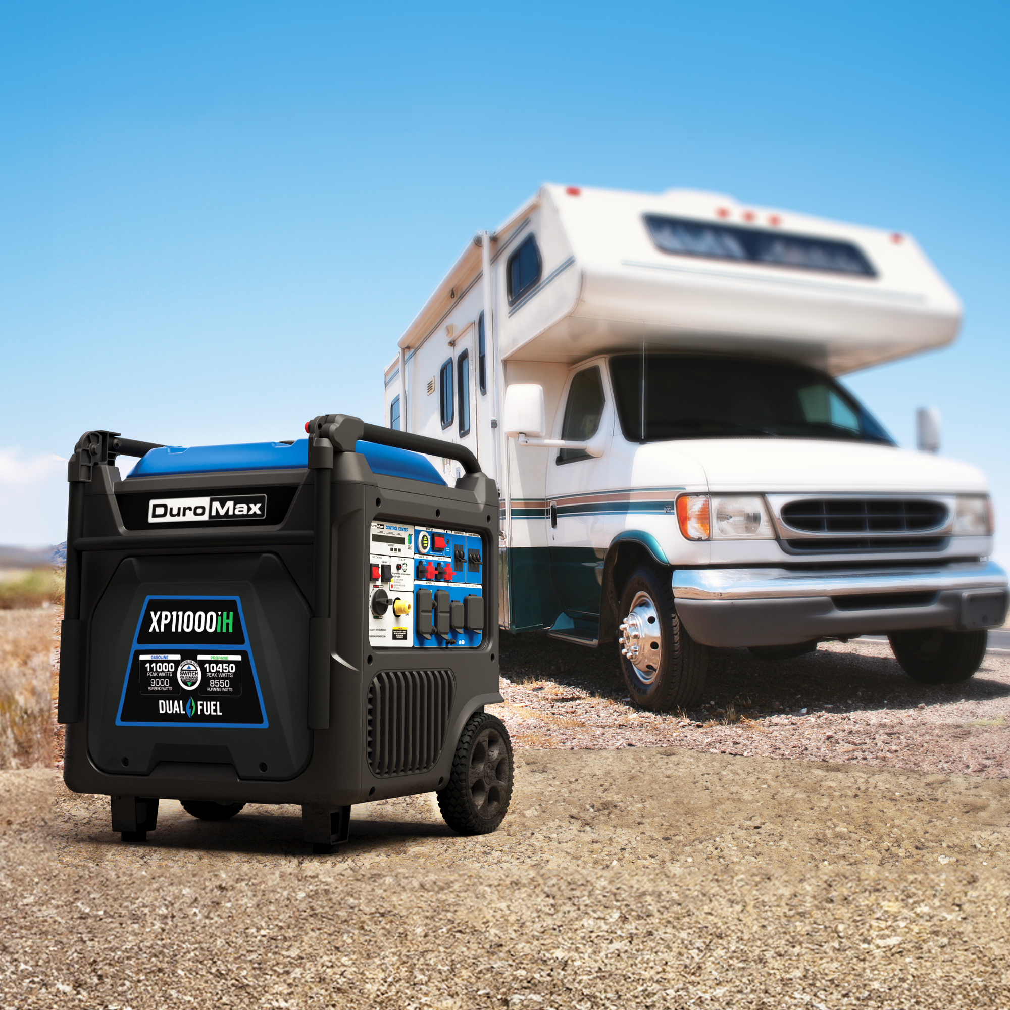 11,000W Dual Fuel Portable Inverter Generator with CO Detection - Perfect for Camping, RV Trips & Emergency Power Backup
