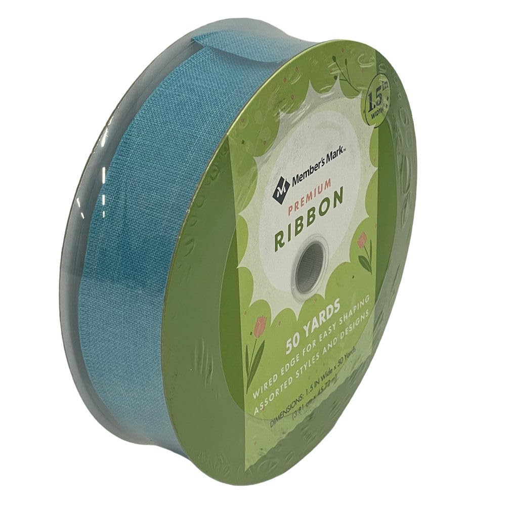 Premium Blue Wired Ribbon - 1.5 Inch Width, 50 Yards Bulk Roll for Gift Wrapping, Party Decorations, DIY Crafts, and Wedding Bouquets