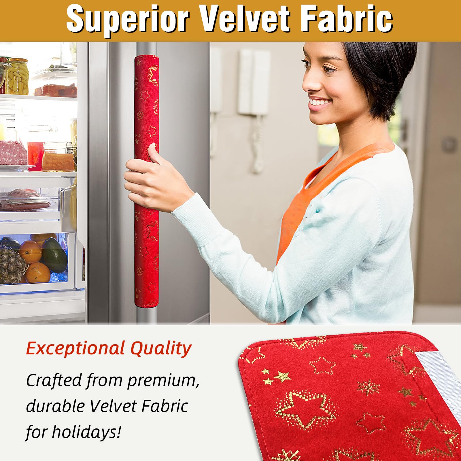 Non-Slip Fridge Handle Covers Set of 6 - Washable for Kitchen & Dishwasher (Red Christmas) - Keep Appliances Clean