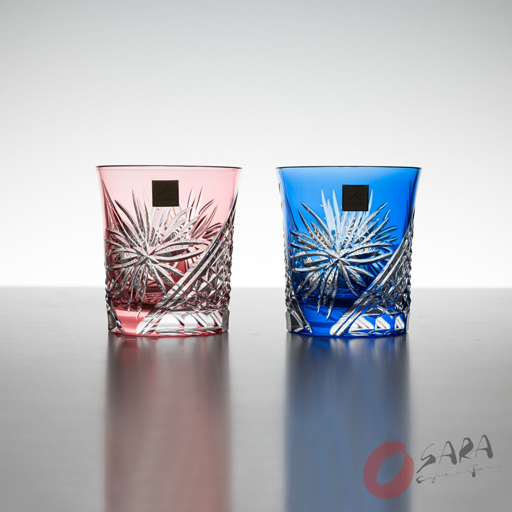 KAGAMI Handcrafted Edo Kiriko Crystal Sake Glasses Set of 2 - Traditional Japanese Cut Glass with Chrysanthemum Pattern - Perfect for Sake Tasting, Japanese Dining & Luxury Gift Giving