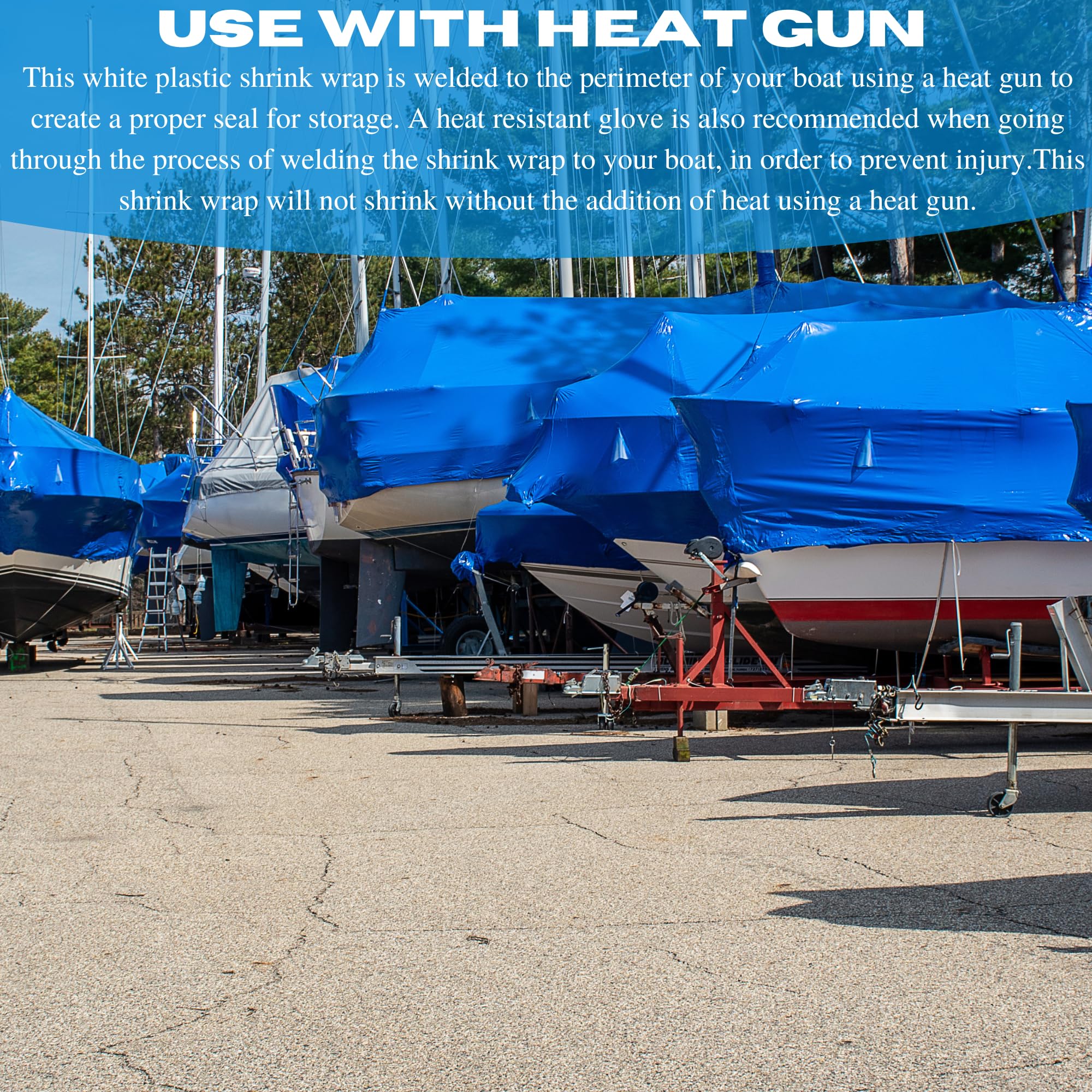 Blue Polyethylene Plastic Shrink Wrap Film 7 Mil - 20' x 100' Heavy Duty Boat Cover for Winter Storage | Industrial Shrink Wrap for Marine Protection, Heat Gun Compatible | Waterproof Storage Solution for Boats, RVs & Outdoor Equipment