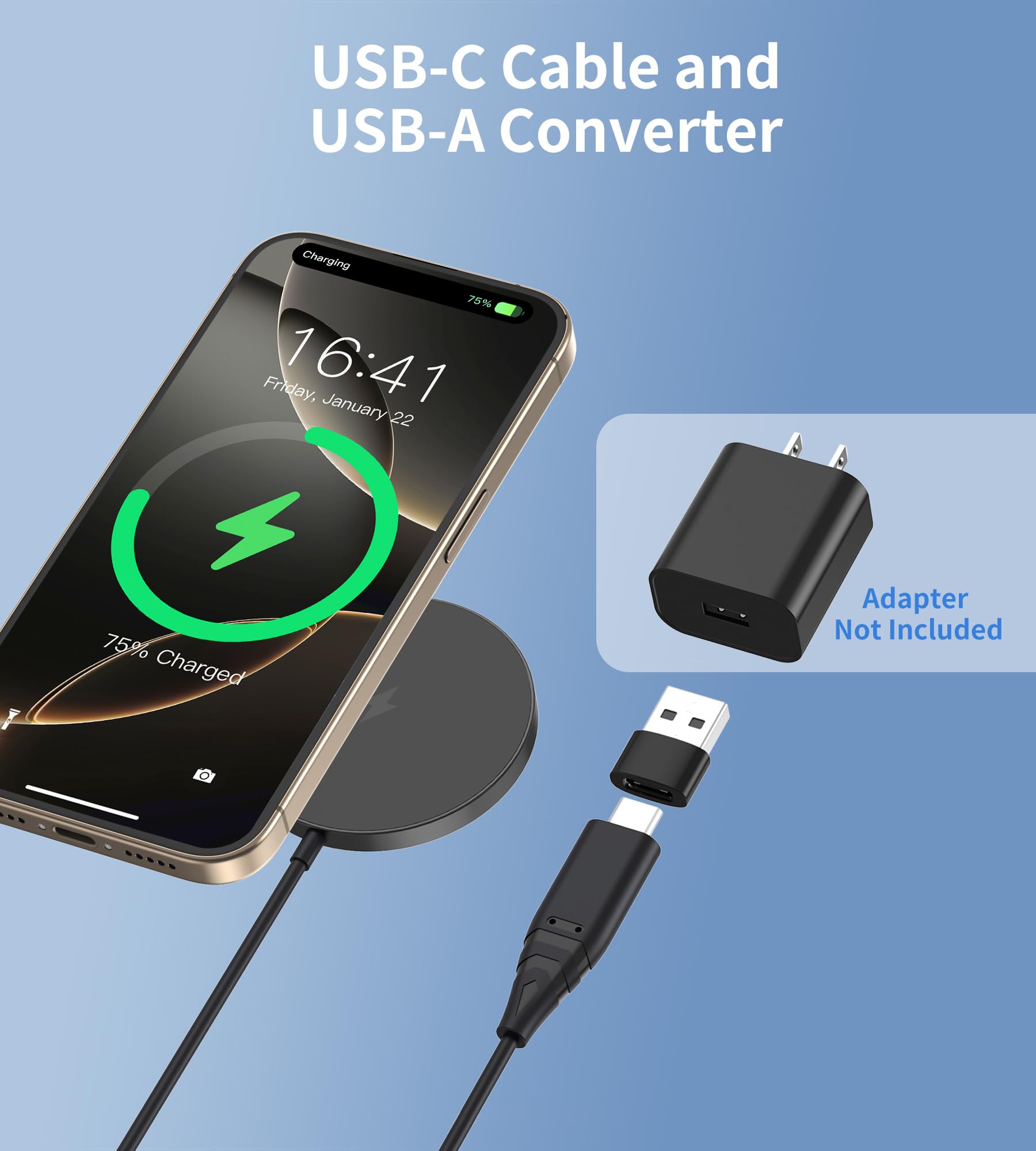 Magnetic Wireless Charging Stand for iPhone 16/15/14/13/12 Pro Max/Mini - 15W Fast Magsafe Charger with USB-C Cable & USB-A Adapter - Compatible with AirPods (No Power Adapter) | Perfect for Home, Office & Travel Charging