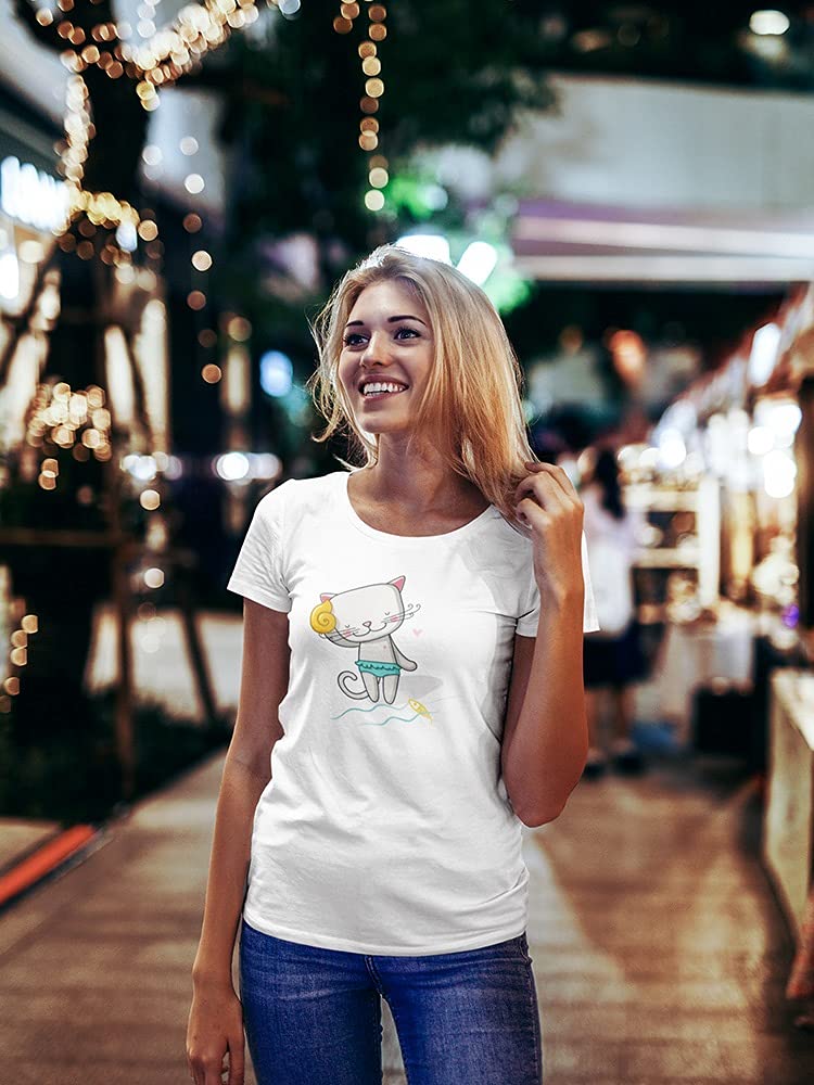 Stylish Women's Cute Cat Beach T-Shirt - Perfect for Summer Vacations & Casual Outings