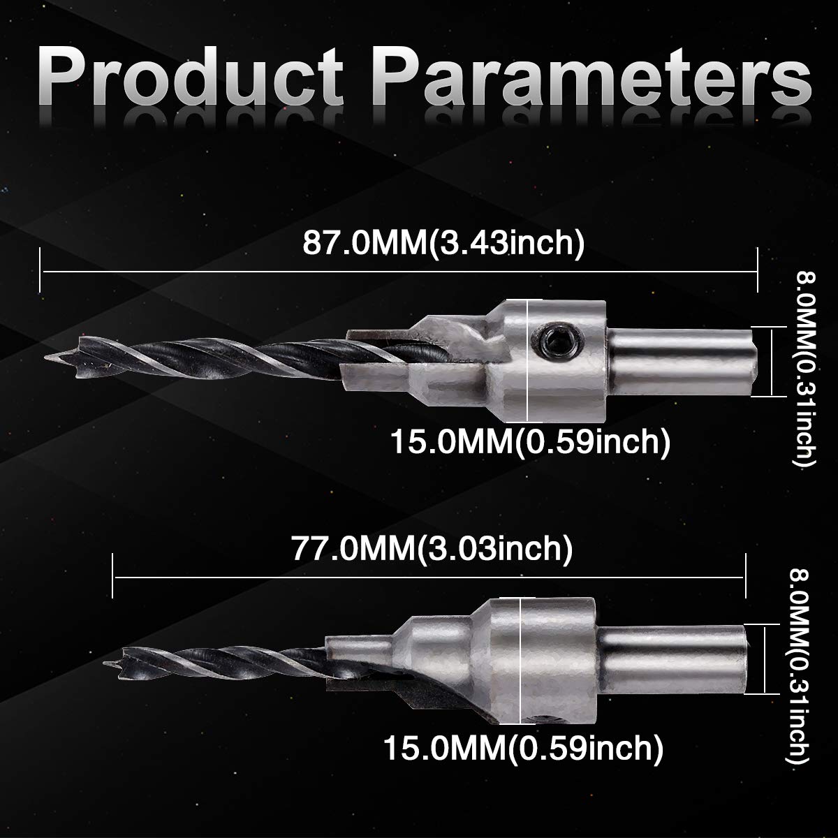 KATUR 2PCS Tapered Drill and Countersink Bit Set - 4mm/5mm Woodworking Drill Bits with 3-Point Tip for Pilot Holes, Chamfering & Countersinking - Perfect for Carpentry, DIY Projects & Woodworking Tools