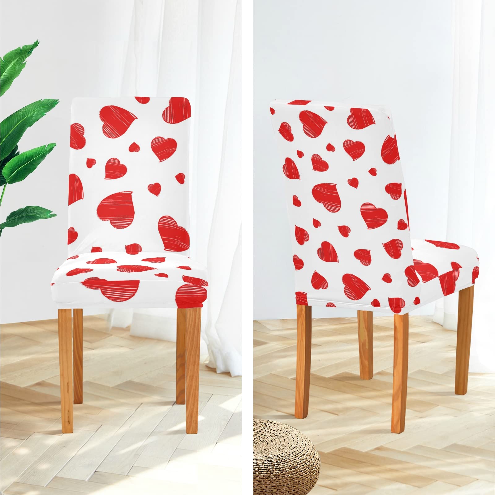 Soft Stretch Washable Dining Chair Covers - Set of 4 Removable Slipcovers for Christmas & Valentine's Day Decor | Perfect for Holiday Parties, Family Gatherings & Dining Room Protection