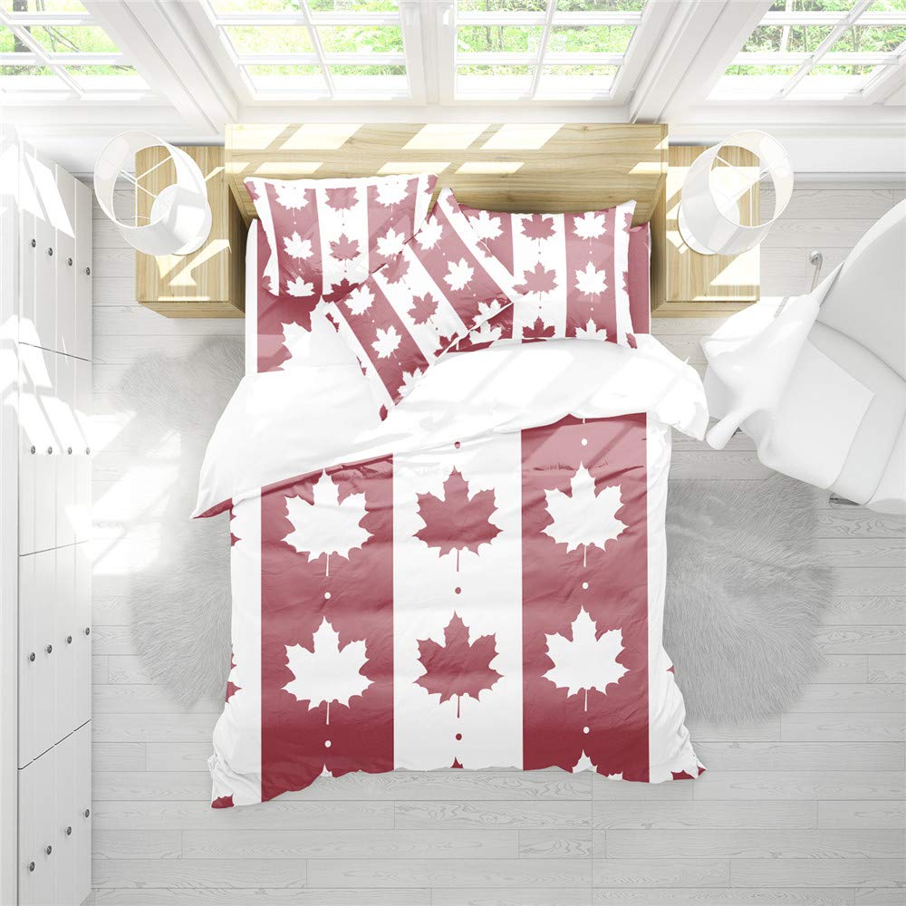 REALIN Canadian Flag Duvet Cover Set - Maple Leaf Flag Bedding with Quilt Cover, Sheets & Pillow Shams (2/3/4PCS) - Twin/Full/Queen/King Size - Perfect for Patriotic Home Decor, Bedroom Makeover & Canada Day Celebrations (Queen-228x228cm-4PCS)