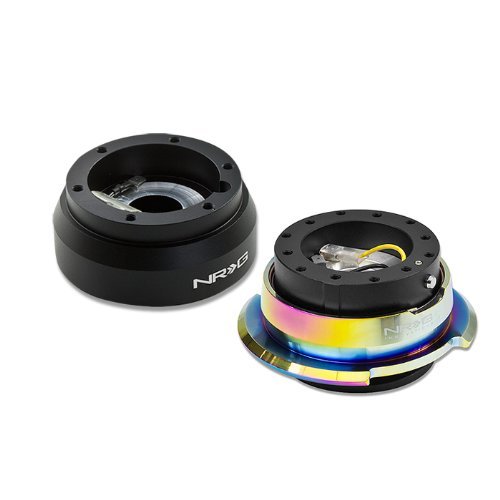 NRG Innovations SRK-181H+280BK-MC 6-Hole Aluminum Ball Bearing Short Hub Adapter with Gen 2.8 Neo Chrome Black Quick Release - Compatible with Most Aftermarket Steering Wheels - Perfect for Racing, Drifting, and Car Customization