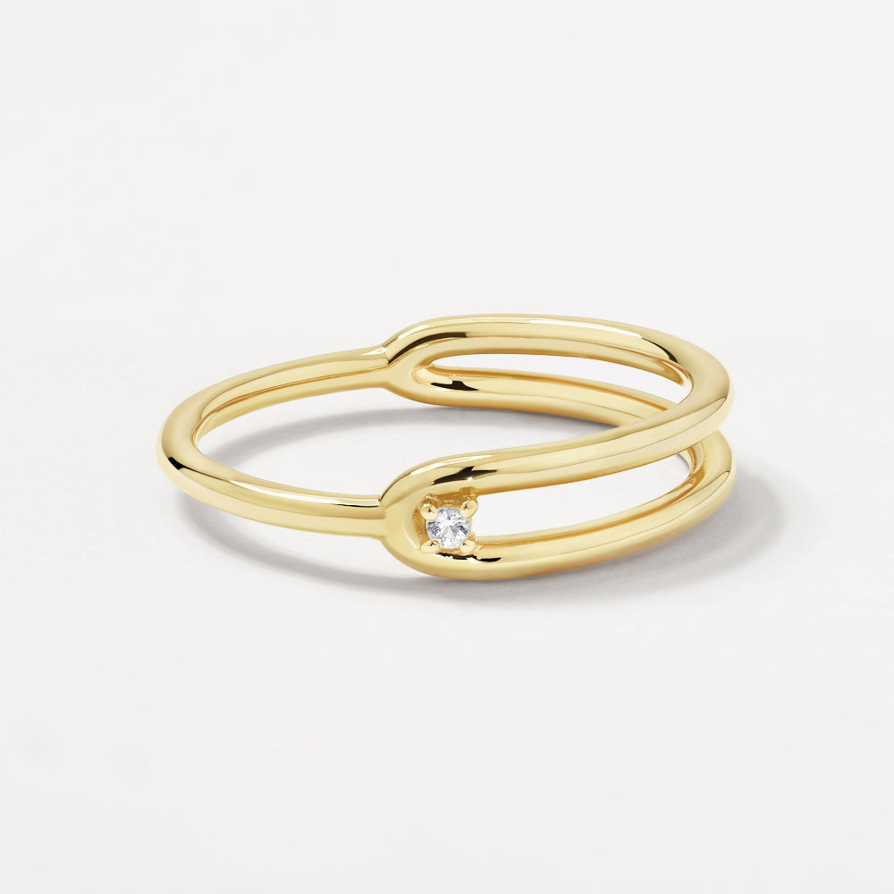 14K Gold White Topaz Link Loop Ring for Women - Elegant Stackable Dainty Jewelry Gift for Anniversary, Birthday & Everyday Wear