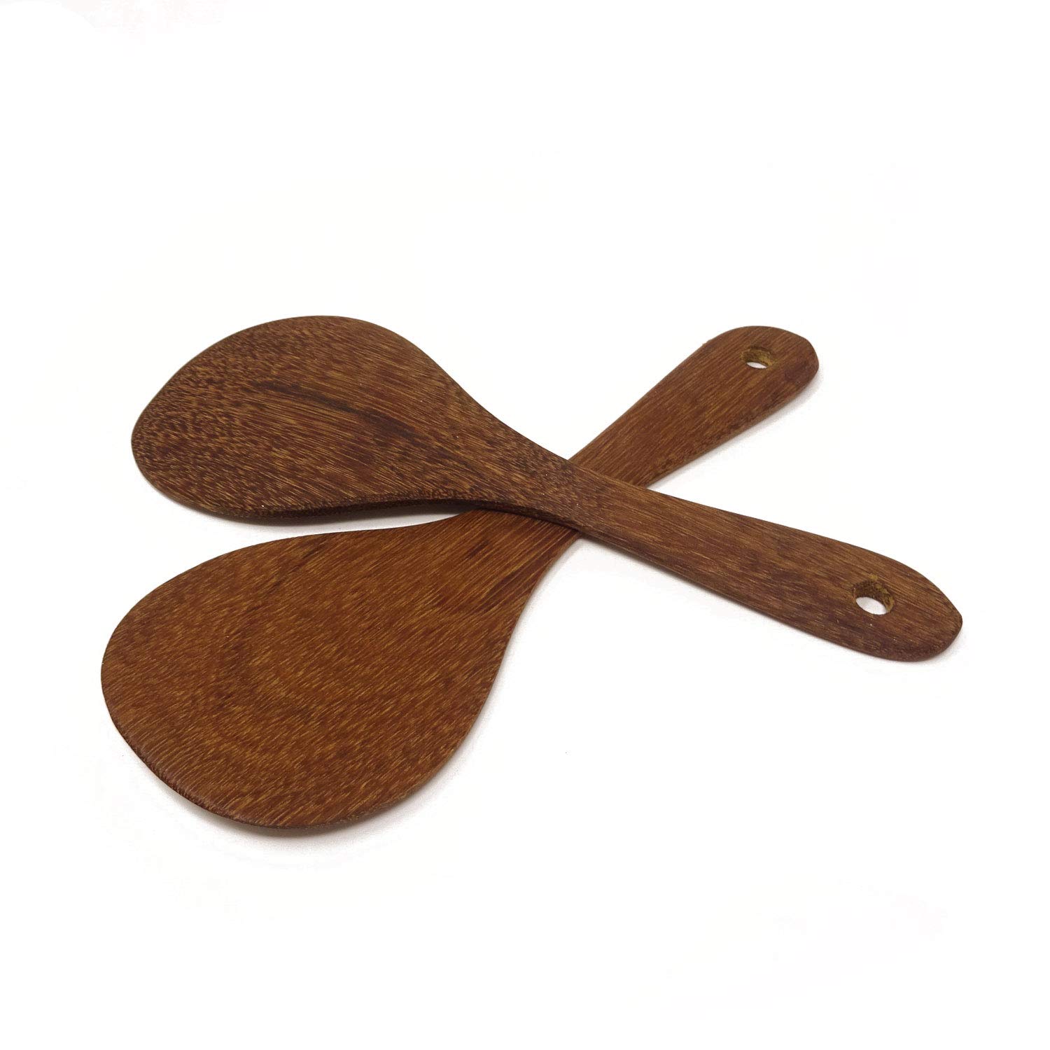 Honbay 2-Pack Wooden Rice Spoons - 8.7 Inch Round Head Cooking & Serving Utensils - Natural Wooden Spatula for Rice, Stirring, Serving - Perfect for Asian Cuisine, Kitchen Cooking & Food Presentation