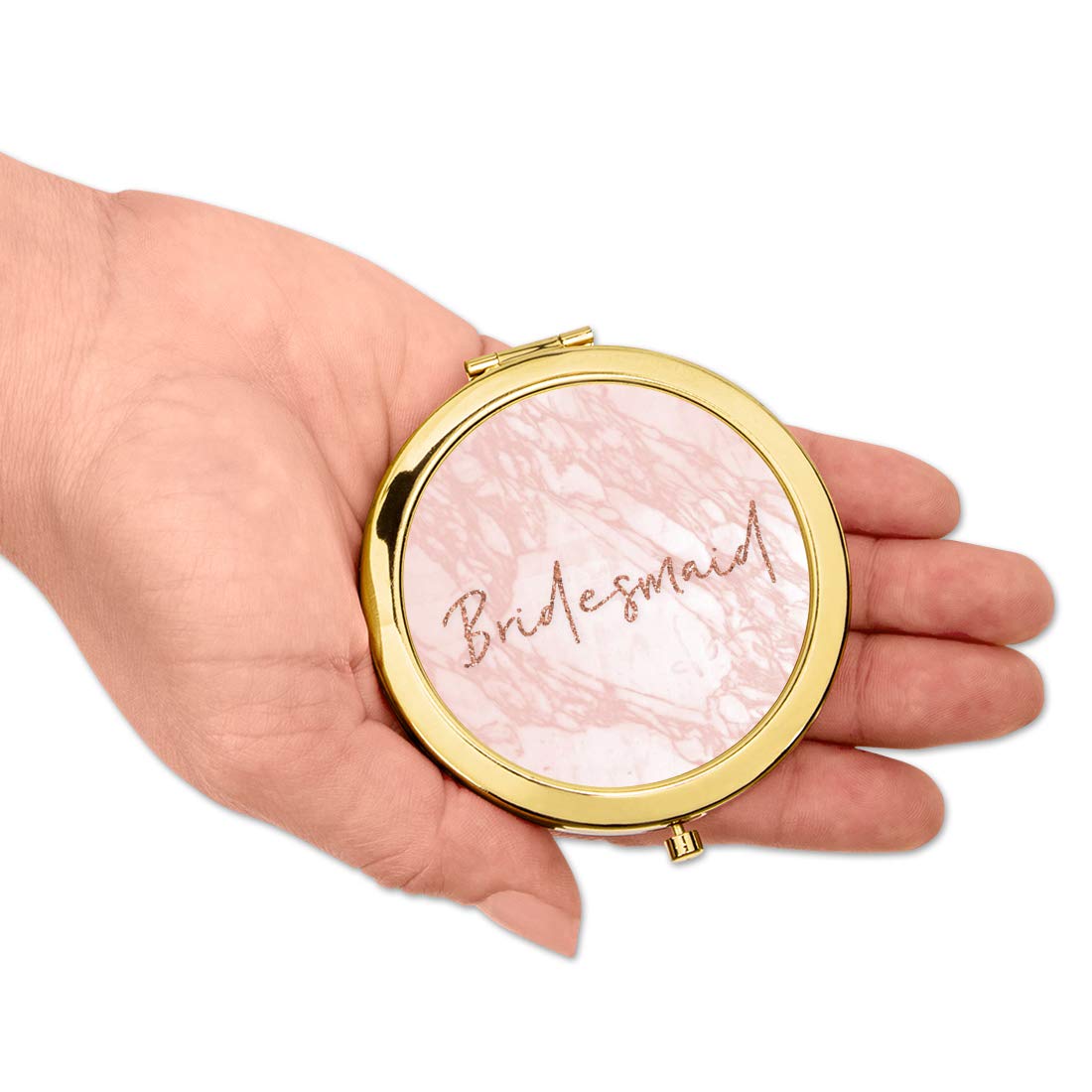Andaz Press Rose Gold Compact Mirror - Elegant Bridesmaid Gift with Blush Pink Marble & Faux Glitter (1-Pack) | Perfect Wedding Accessory for Bridesmaids, Bachelorette Parties & Special Occasions
