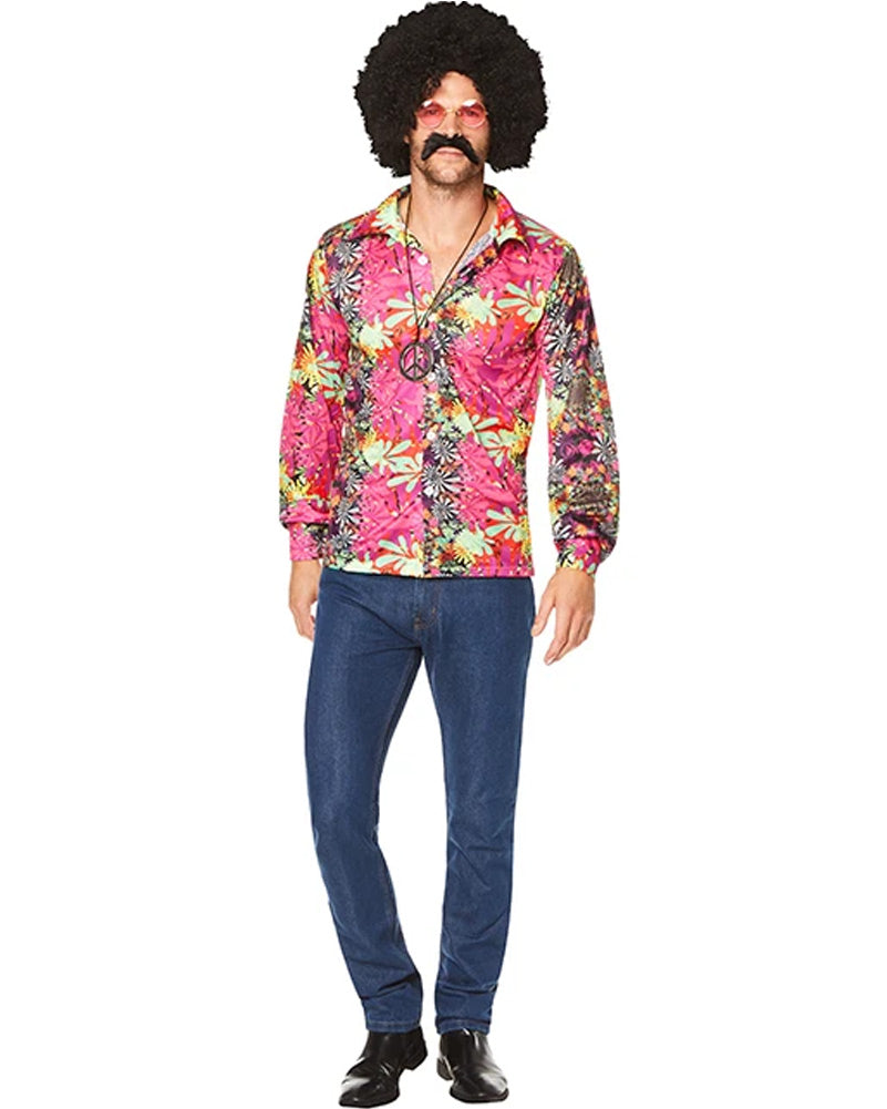 Vintage 70s Flower Power Men's Shirt - Retro Hippie Style Button Up Shirt for Casual Wear, Music Festivals & Themed Parties