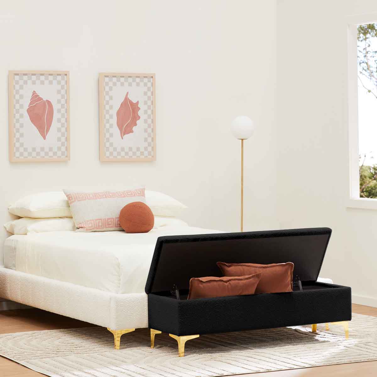 Georgia Boucle Storage Bench - Upholstered Ottoman with Removable Cushion for Entryway, Bedroom & Living Room - Stylish & Functional Home Decor