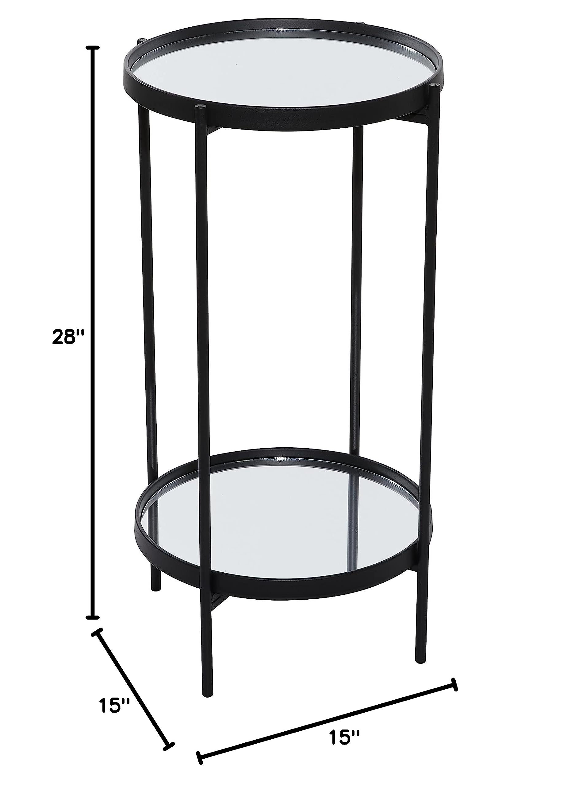 Deco 79 Modern Black Metal 2-Tier End Table with Mirrored Glass Top - 15