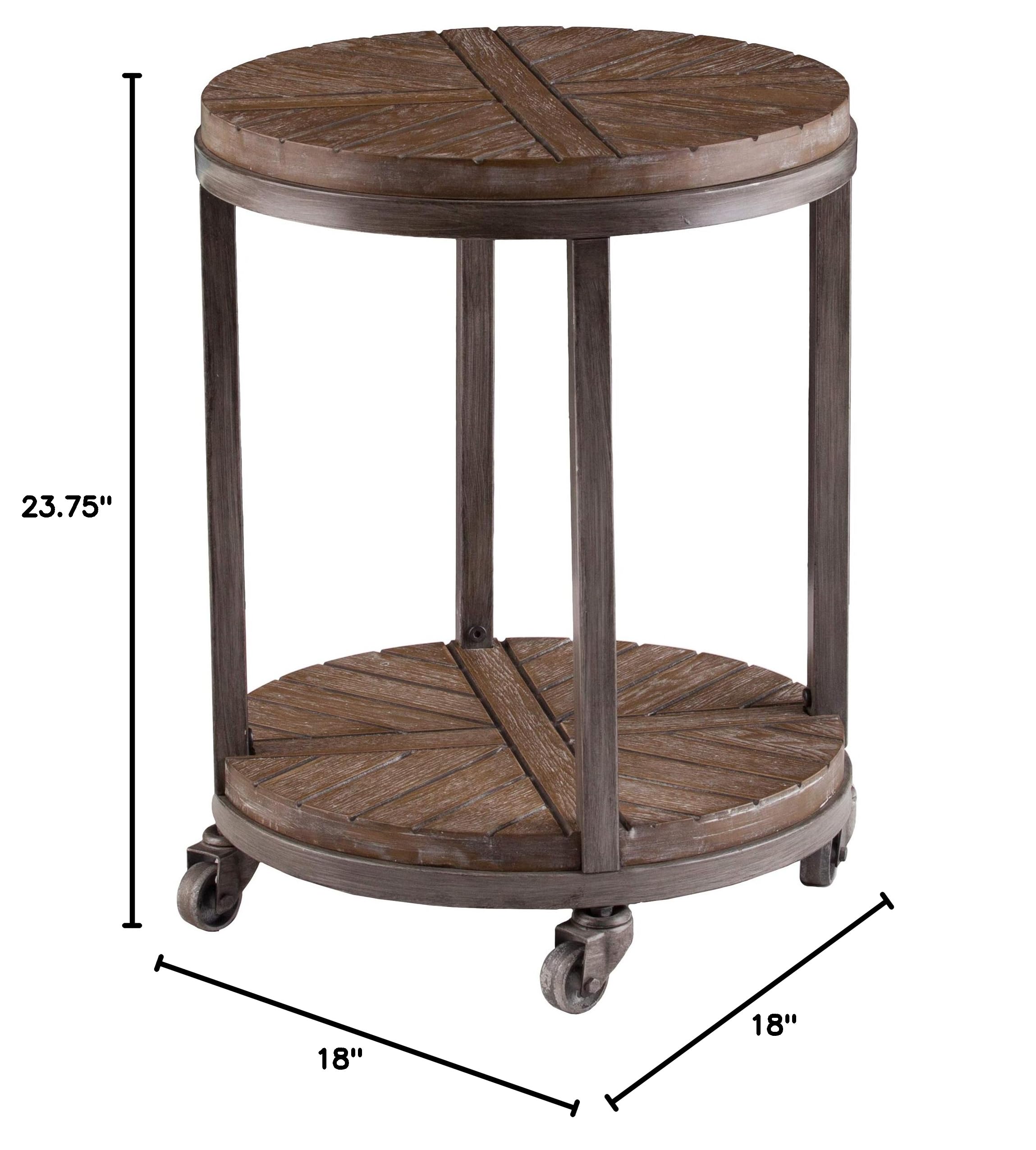 SEI Furniture Konya Urban Industrial Round End Table - White Limed Burnt Oak & Distressed Gray Finish | Modern Side Table for Living Room, Bedroom, or Office