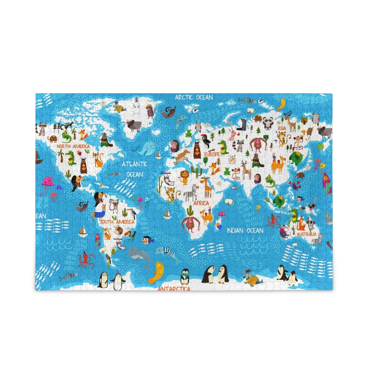 500 Piece Jigsaw Puzzle for Adults & Kids - Cartoon Animal World Map Wooden Puzzle with Storage Bag - Fun & Challenging Stay-at-Home Game for Family & Friends