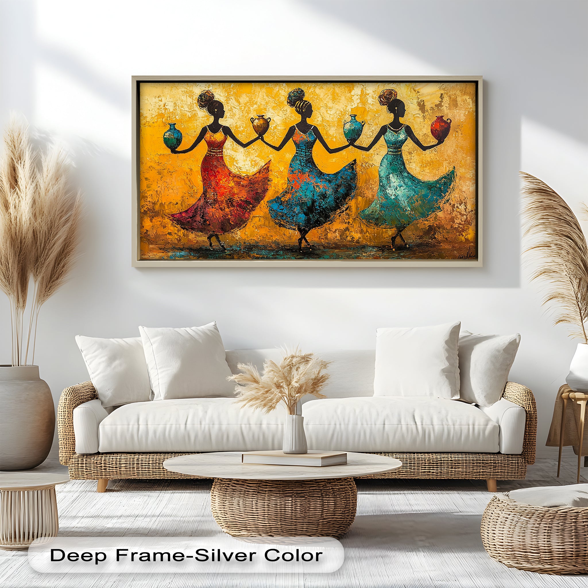 African Dance Wall Art - Handmade Women Oil Painting for Living Room & Bedroom Decor