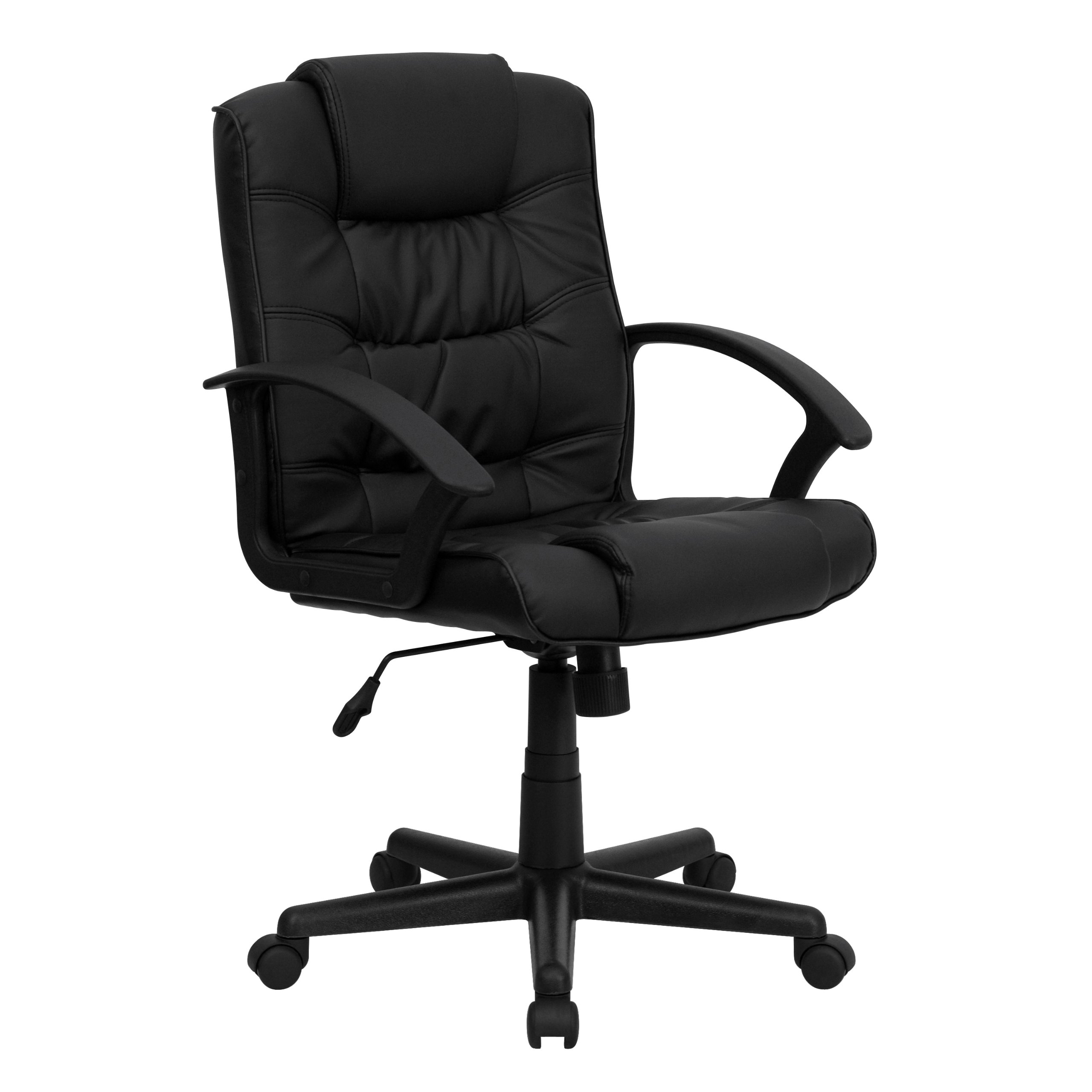 Black LeatherSoft Mid-Back Swivel Office Chair with Ripple Design & Accent Stitching - Ergonomic Task Chair for Home Office, Gaming & Workspace Comfort