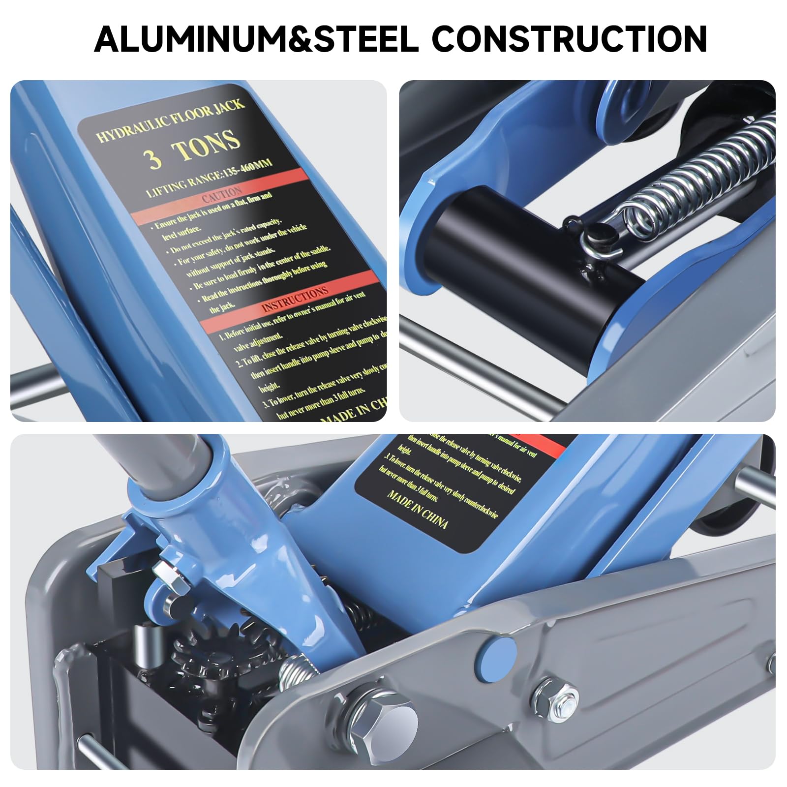 3 Ton Low Profile Floor Jack - Heavy Duty Carbon Steel Hydraulic Car Jack with Wheels (5.31