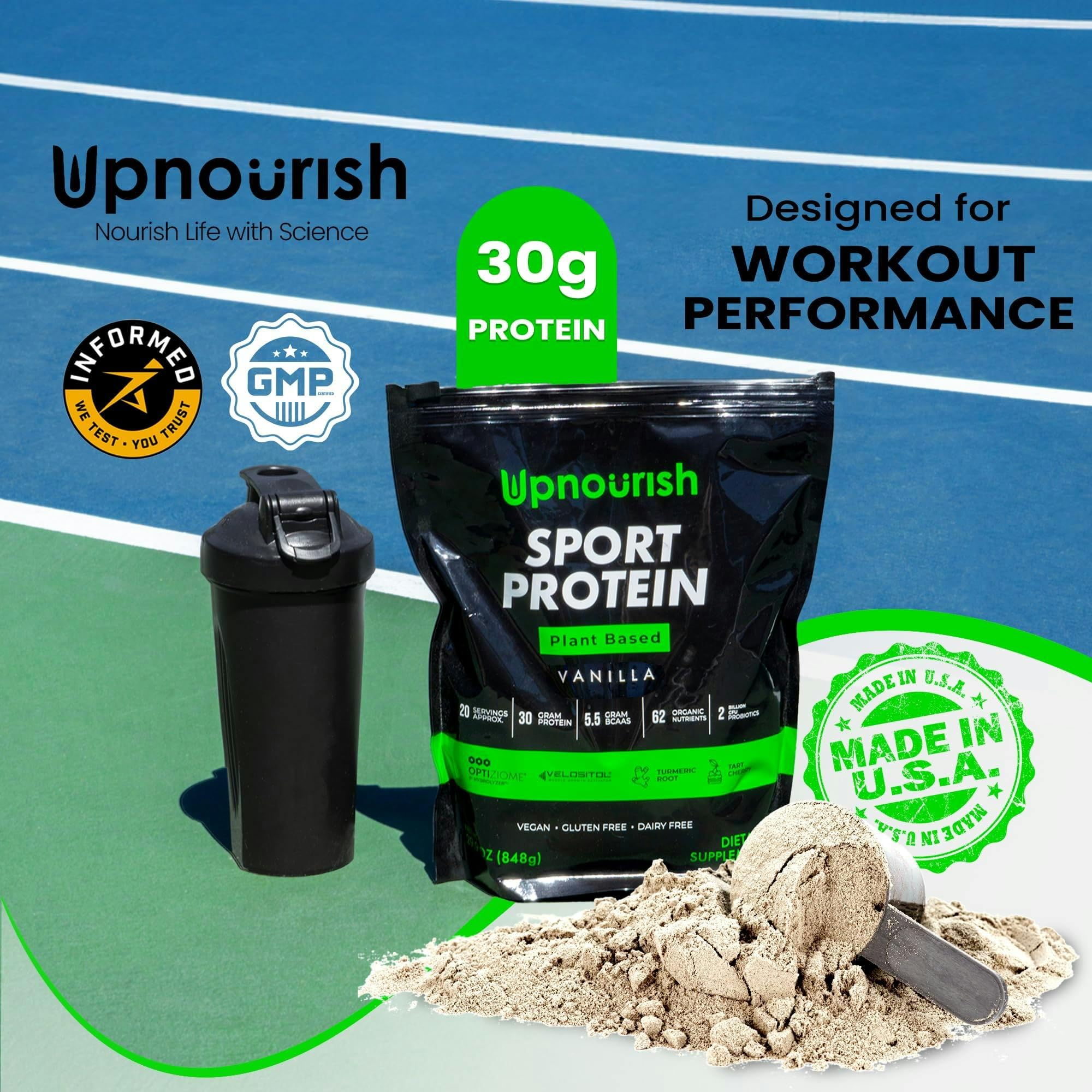 Vegan Sport Protein Powder Vanilla – 30g Plant-Based Protein with VELOSITOL, BCAAs, Organic Greens & Fruits, Probiotics, Tart Cherry for Post Workout Recovery | Inform Sports Certified Keto-Friendly | 20 Servings | Ideal for Athletes, Gym Enthusiasts & Healthy Lifestyle