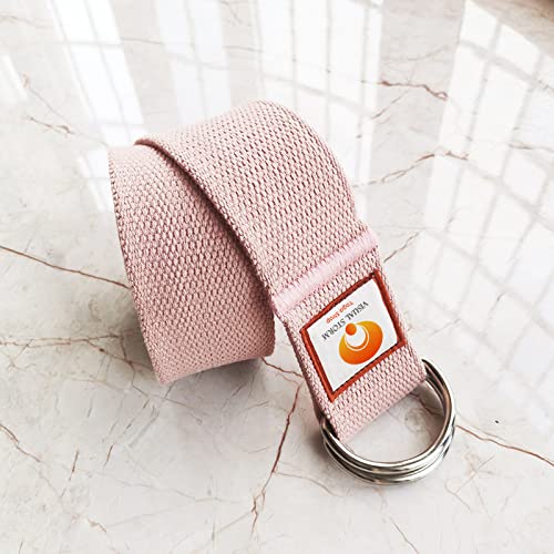 Premium Japanese Women's Yoga Strap - 100% Pure Cotton Adjustable Fitness Belt with D-Ring Buckle for Yoga, Pilates & Gym Workouts (Pink, One Size) - Ideal for Stretching, Strength Training & Posture Correction
