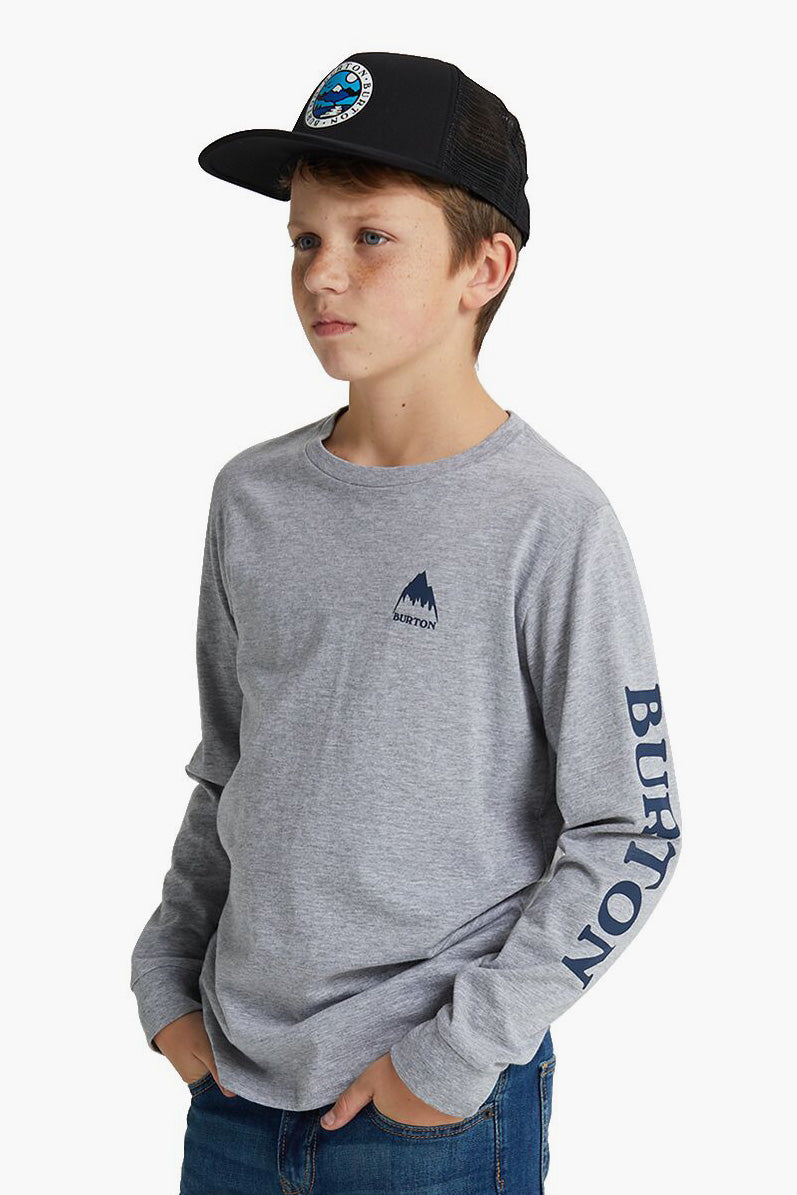 Burton Elite Long Sleeve Kids T-Shirt - Soft Cotton Gray Heather Tee for Boys & Girls - Perfect for School, Playdates & Outdoor Adventures