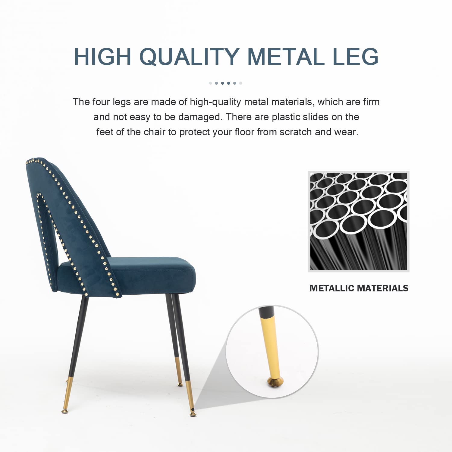 Nrizc Set of 4 Velvet Modern Dining Chairs - Upholstered Side Chairs with Sturdy Metal Legs & Elegant Nailhead Trim - Perfect for Kitchen, Dining Room or Bedroom Decor (Blue) - Ideal for Family Dinners, Entertaining Guests & Home Office Seating