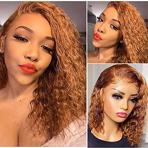 Ginger Orange Deep Wave Human Hair Bob Wig - 12 Inch 150% Density T-Part Lace Frontal with Baby Hair | Pre-Plucked Hairline & Remy Hair for Black Women | Perfect for Daily Wear, Parties & Special Occasions