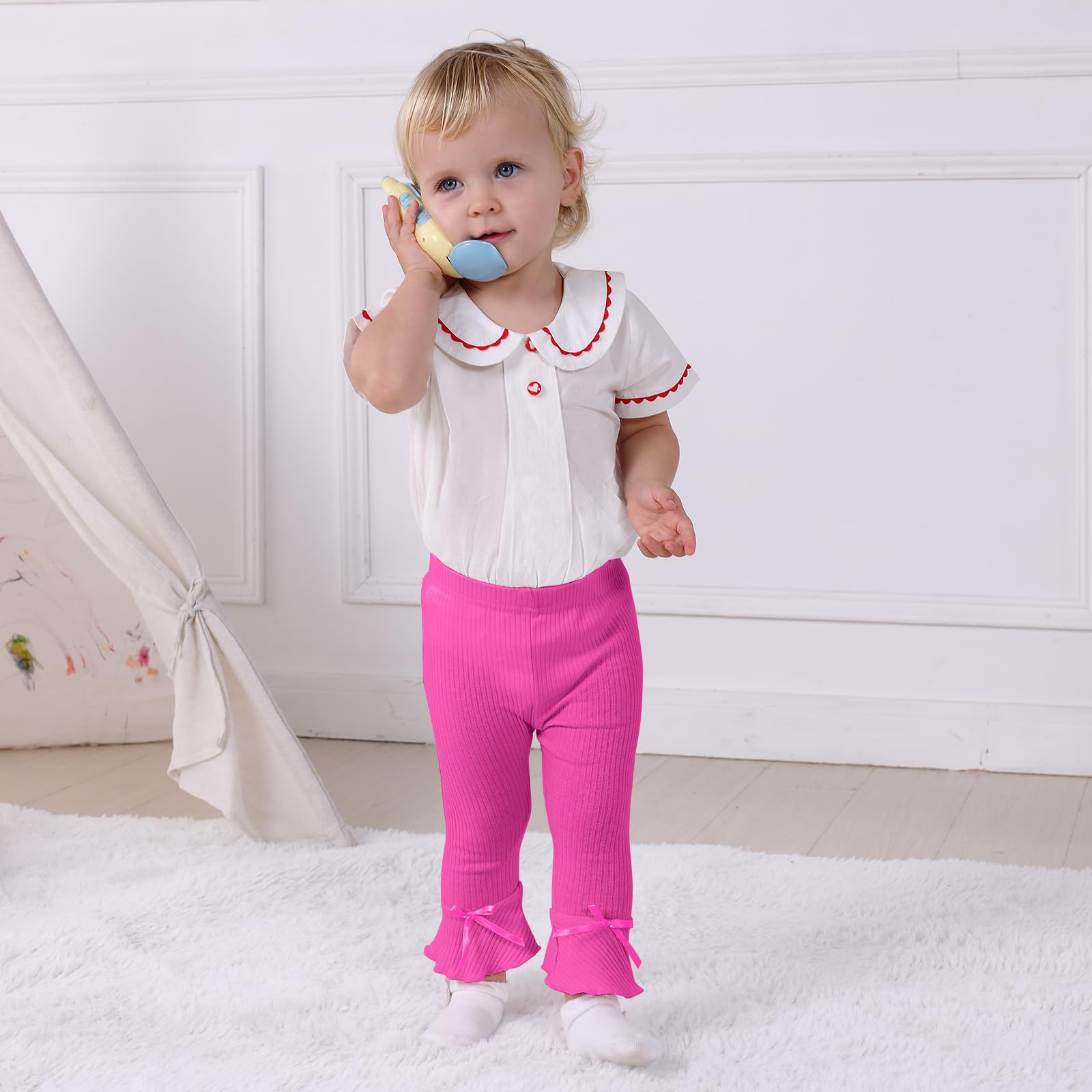 **Soft Ribbed Baby Girl Leggings - 5-Pack Straight Flare Pants for Newborn & Toddler | Bell Bottom Style for Infant Girls | Perfect for Playtime, Daycare & Family Outings**