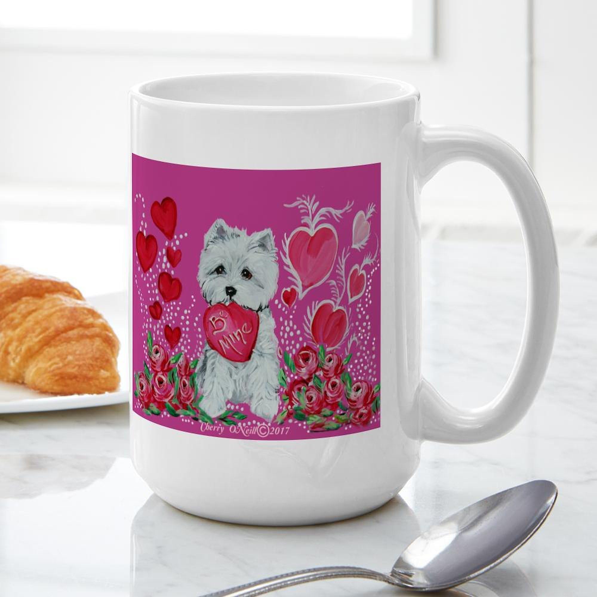 Valentine Westie Dog Ceramic Coffee Mug 15 oz (444 ml) - Perfect for Tea, Hot Chocolate & Gifts - Ideal for Valentine's Day, Office Use & Dog Lovers