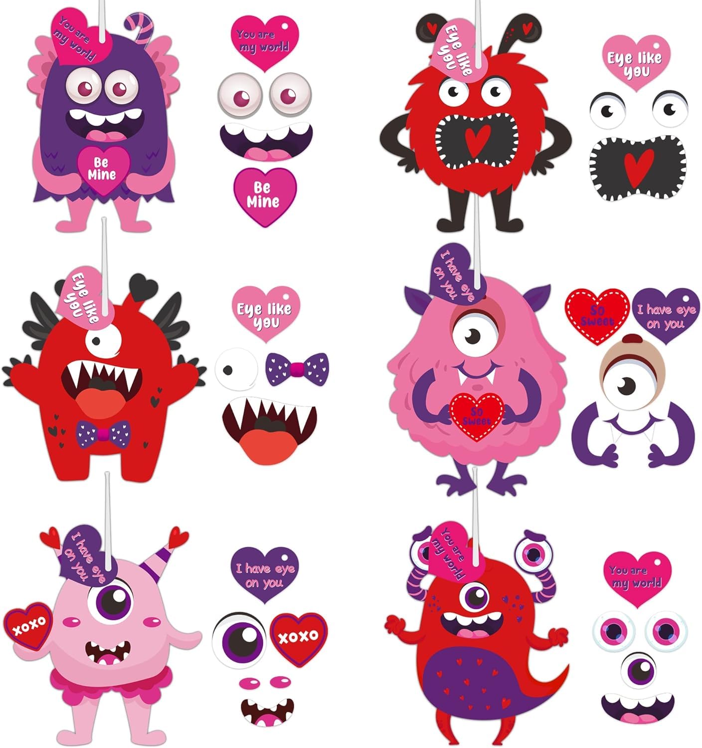 Haooryx 30Pcs DIY Monster Paper Craft Kit - Valentine's Day Hanging Ornaments, Gift Cards, Kids Art Supplies for Home Decor, Classroom Activities, Party Favors & Holiday Crafts