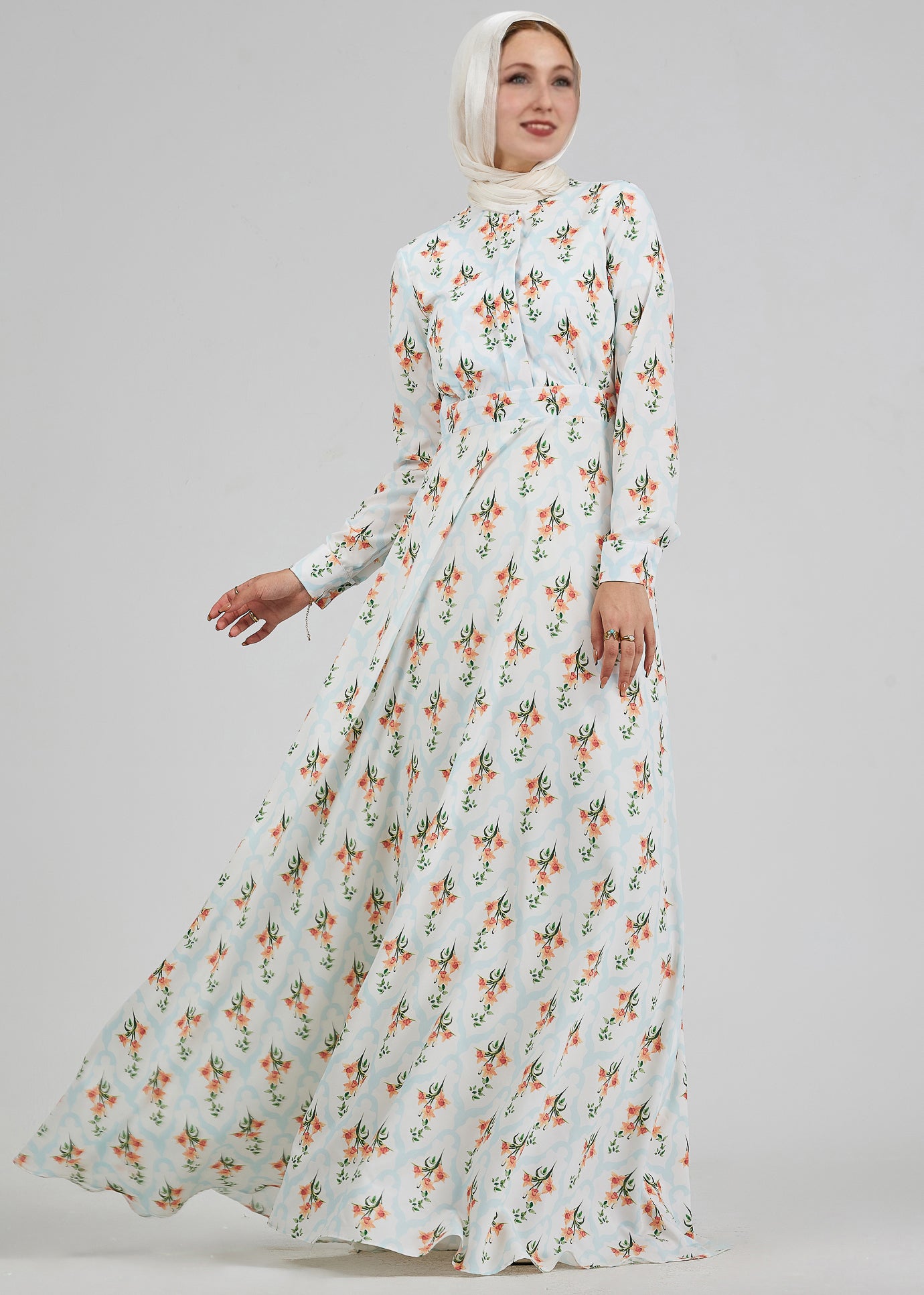 Mariam Floral Print Satin High Neck Maxi Dress with Pleated Bodice - Elegant Women's Formal Evening Gown for Weddings, Parties & Special Occasions