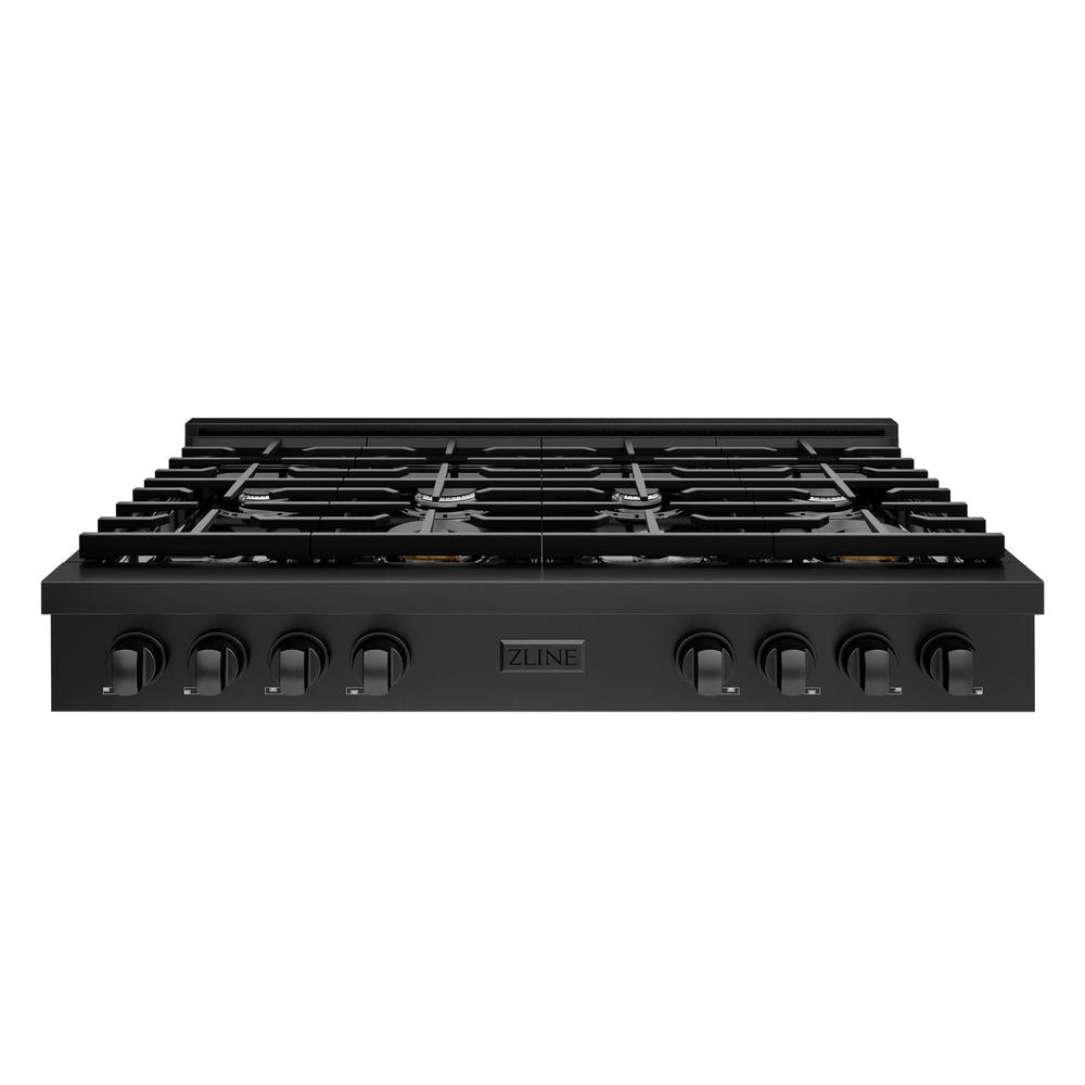 ZLINE 48 Inch Black Stainless Steel Gas Rangetop - 8 Burner Porcelain Cooktop Professional Range (SRTB 48) for Gourmet Cooking & Large Family Kitchens