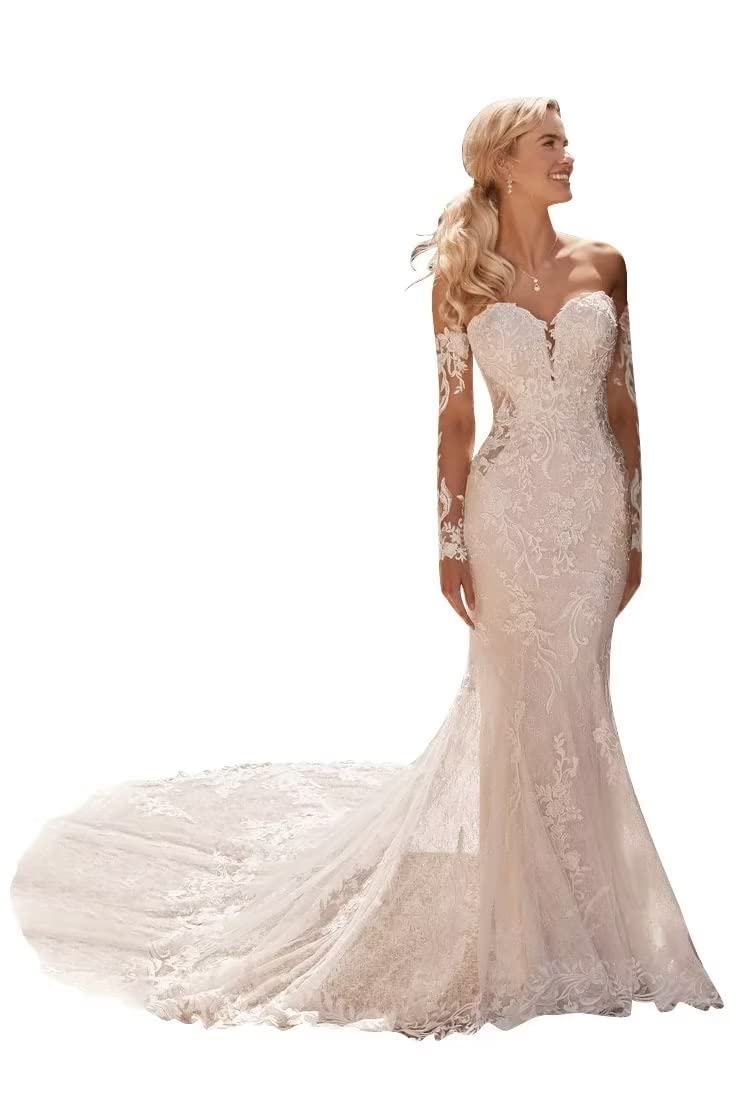 2023 Elegant Lace Wedding Dresses for Women - Beach Bridal Gowns, A-Line Bride Dresses for Beach Weddings, Outdoor Ceremonies & Romantic Photoshoots