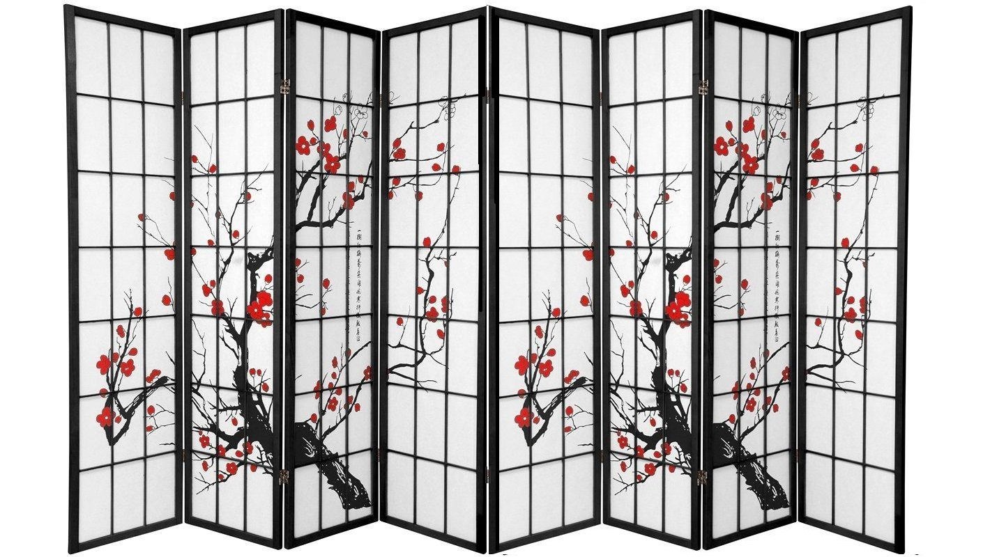 Plum Blossom 4 & 8 Panel Folding Room Divider Screen - Asian Inspired Decorative Partition for Home, Office, and Event Spaces