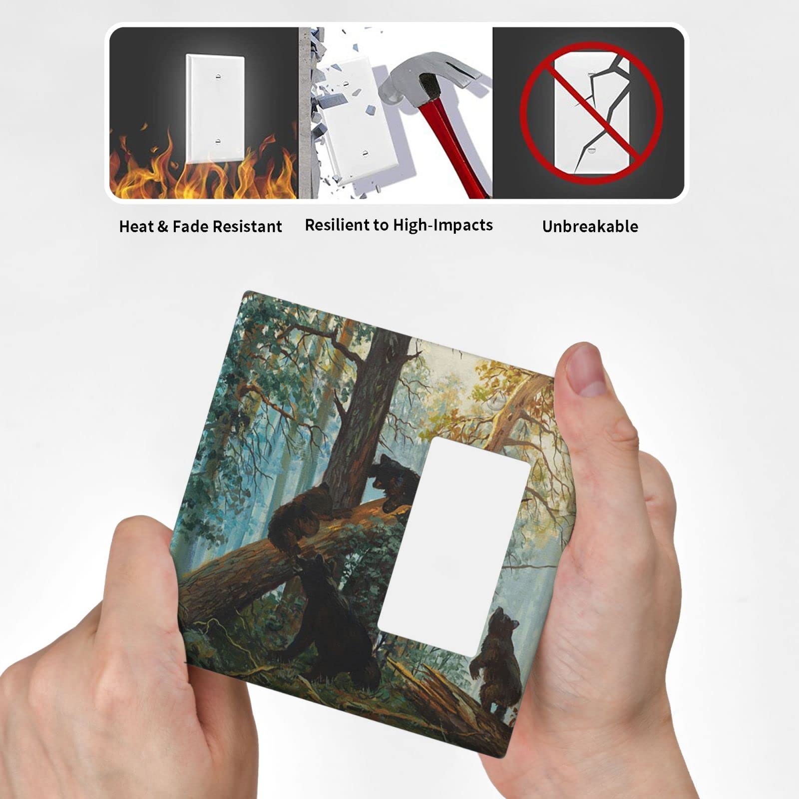 Bear Forest Design 2-Gang Combination Wall Plate - 1 Toggle & 1 Rocker Light Switch Cover - 4.50