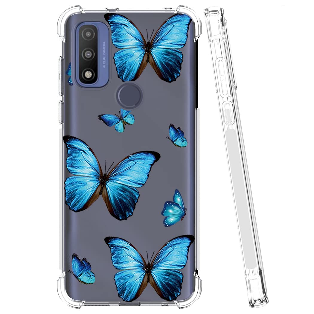 Motorola Moto G Pure 2021 XT2163DL Phone Case - Cute Blue Butterfly Design, Clear Flexible TPU Bumper & Soft Silicone Cover | Perfect for Everyday Protection & Style