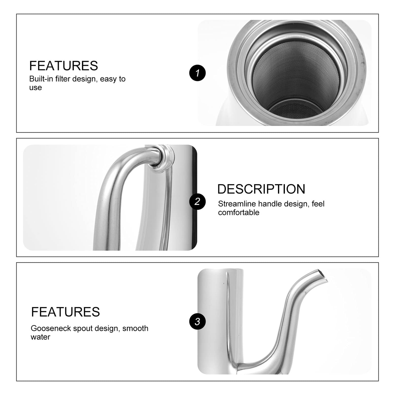 Hemoton 1Pc Stainless Steel Gooseneck Kettle - Stovetop Teapot, Espresso Pour Over Coffee Maker, Oil & Vinegar Dispenser, Milk Jug for Home Kitchen & Barista Use - Perfect for Coffee Brewing, Tea Making & Cooking Oil Pouring