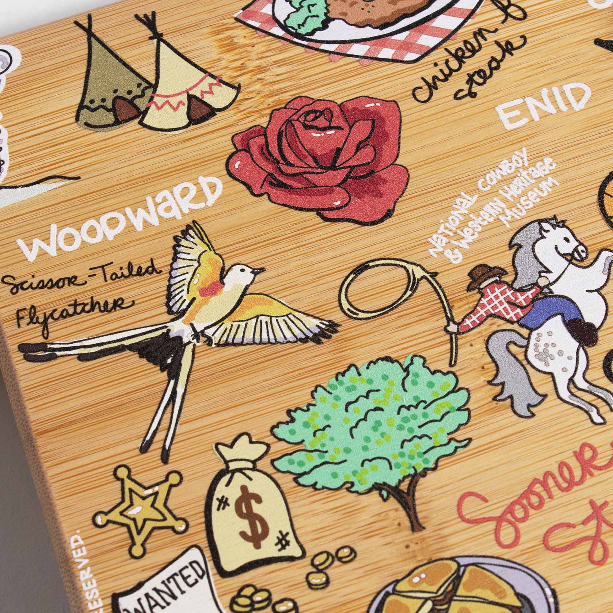 Premium Oklahoma-Themed Wooden Cutting Board with Fish Kiss™ Artwork - Perfect for Kitchen Decor, Gift Giving, and Food Preparation