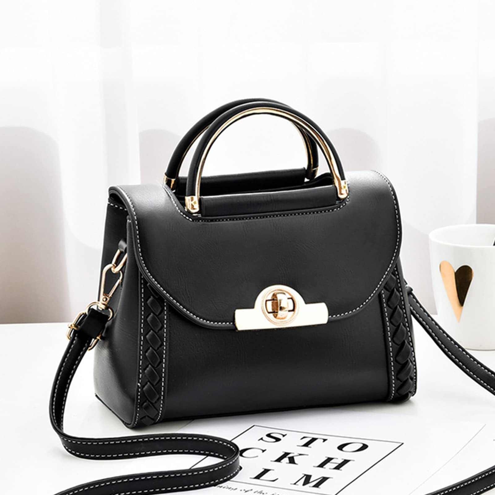 NICOLE & DORIS Women's Designer Top Handle Bag - PU Leather Small Crossbody Shoulder Bag with Lock Closure | Perfect for Work, Travel, Date Night & Everyday Use