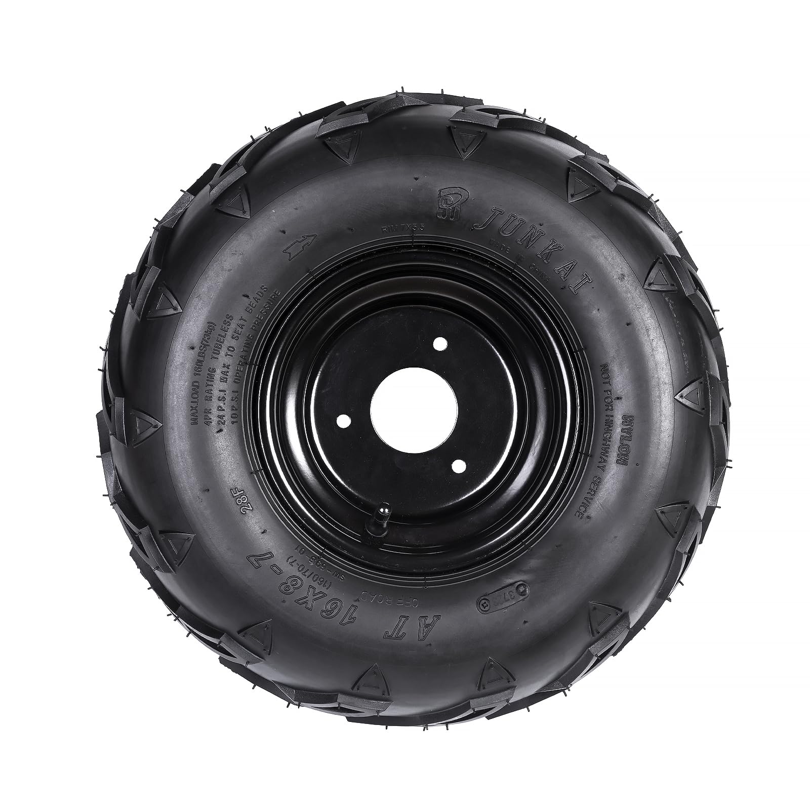 4PCS ATV Go Kart Tires and Rims Set - 16X8-7 Inch Tubeless Tires with Wheels for Go Kart, Buggy, ATV, Mini-bikes & Quad Bike - Front or Rear Fitment - 3 Mounting Holes - Perfect for Off-Road Racing & Trail Adventures